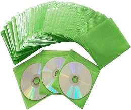 100 Pack Premium CD DVD Sleeves,Thick Non-Woven Material Double-Sided Refill Plastic Sleeve for CD and DVD Storage Binders Disc Case (Green)