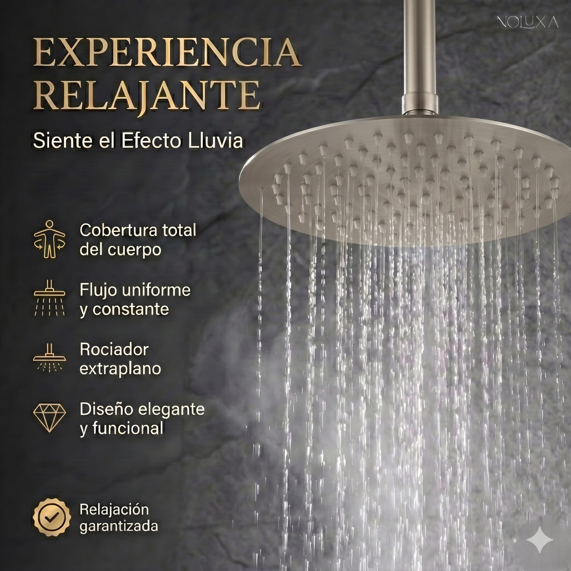 IMEX - Ducha Empotrada Techo Termostática Níquel | Conjunto Empotrado de Grifería con Alcachofa y Rociador Antical Efecto Lluvia | Ducha Empotrada con Grifo en Latón y Acero Inox S.304