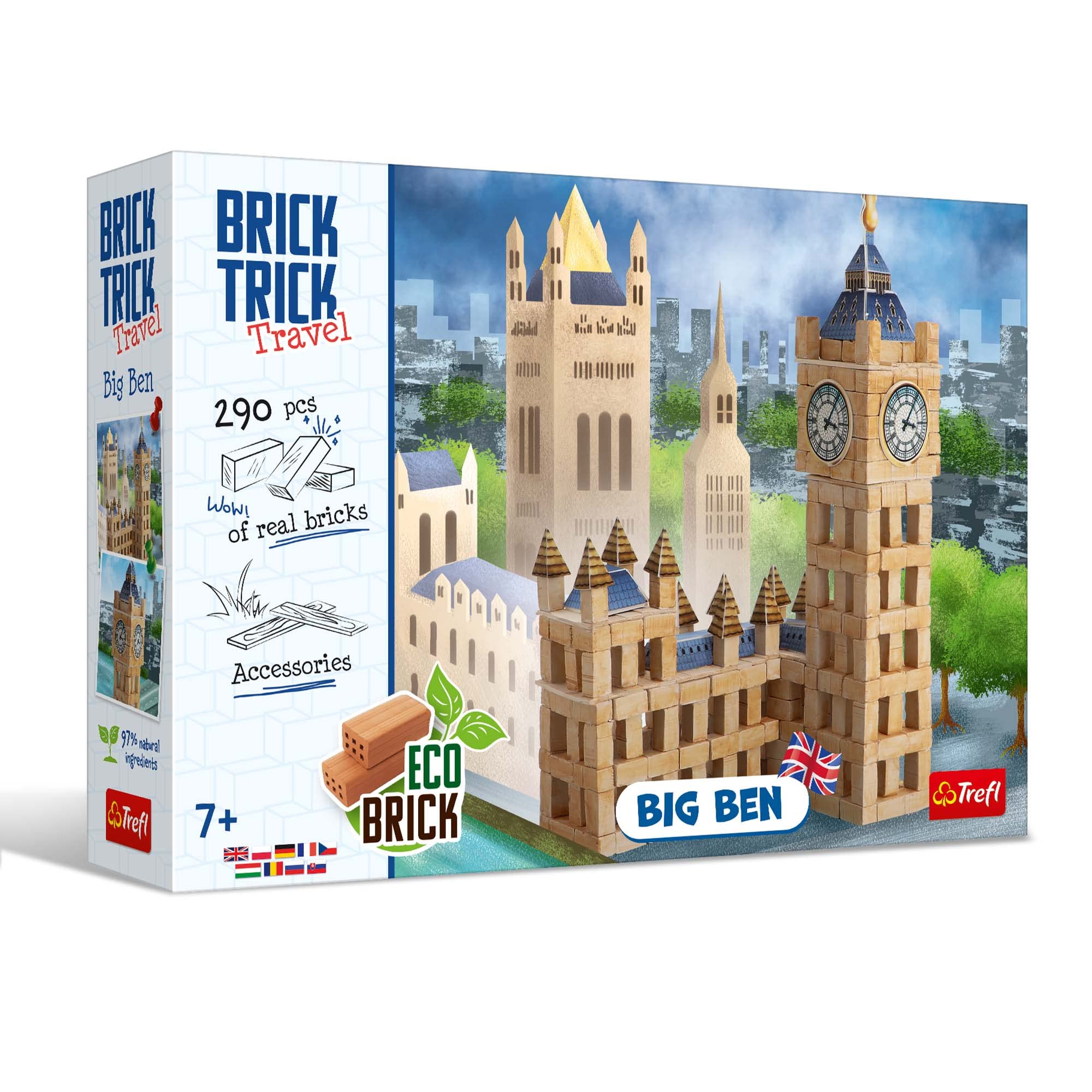 Trefl Brick Trick Build with Brick Travel Big Ben Symbol, England, Clock, Natural Brick, EKO Brick Building Blocks, DIY
