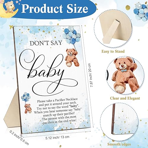 Miniatura 2 de Wesiti Juego de 51 piezas de regalo de oso de madera, juego de regalo de oso de madera, 50 chupetes de baby shower, collar, chupete acrílico para