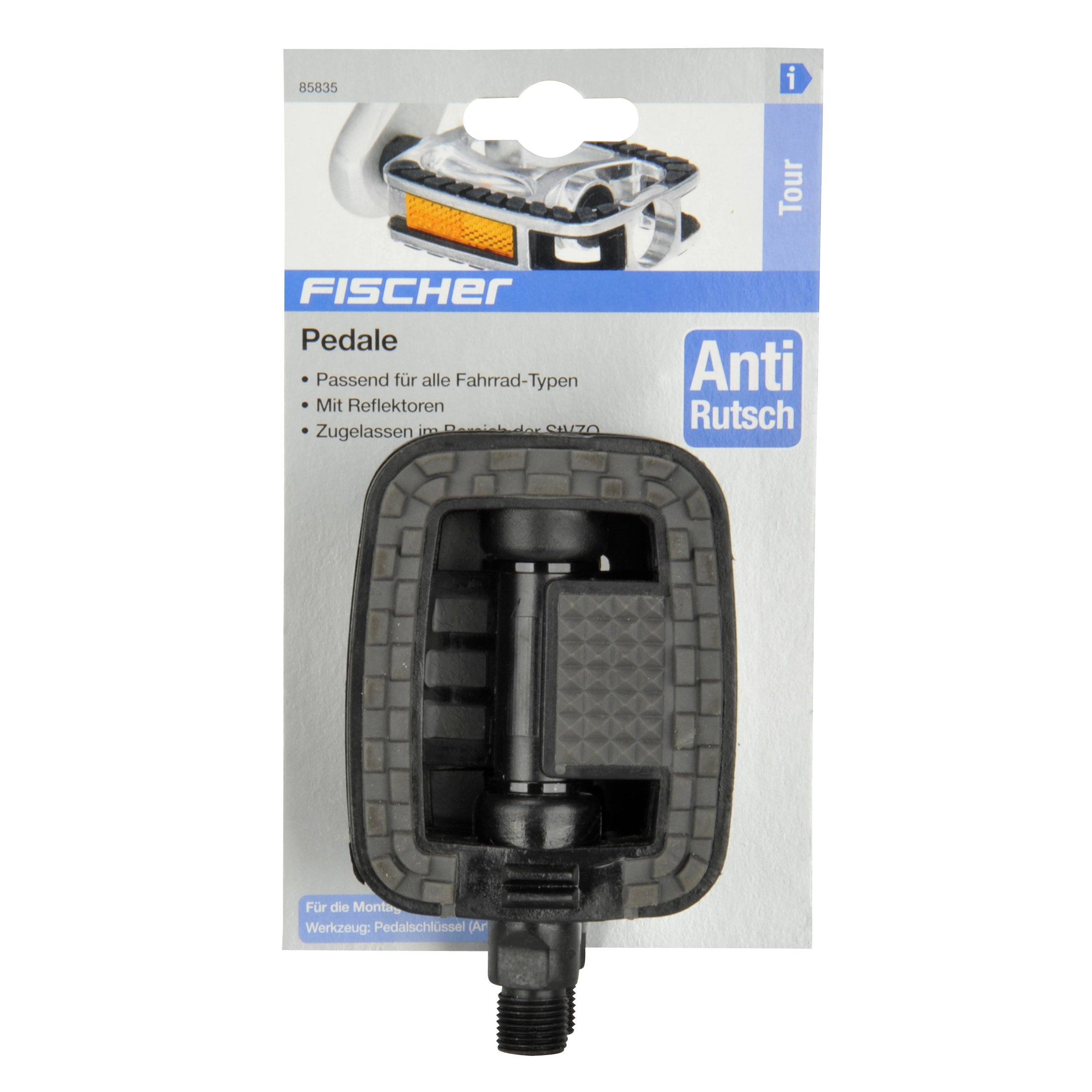 Fischer pedals with anti-slip and reflectors, suitable for all bicycle types, black