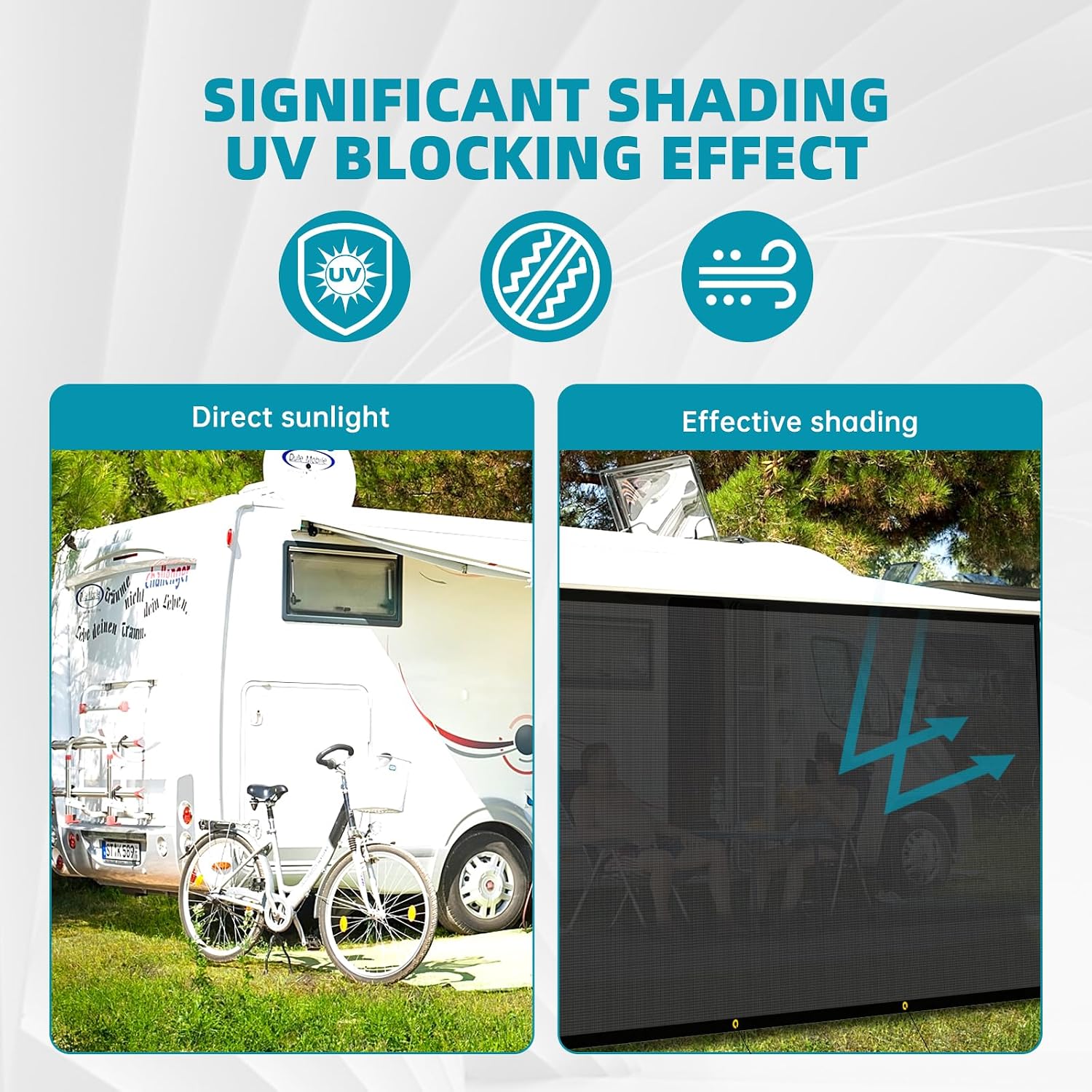 RV Awning Shade Screen 8' X 15' 3'' (Fit for 16' Awning) - RV Awning Sun Shade Screen for Motorhome Travel Trailer Camper UV Sun Blocker Canopy with Complete Kits, Wind Protection, Shade