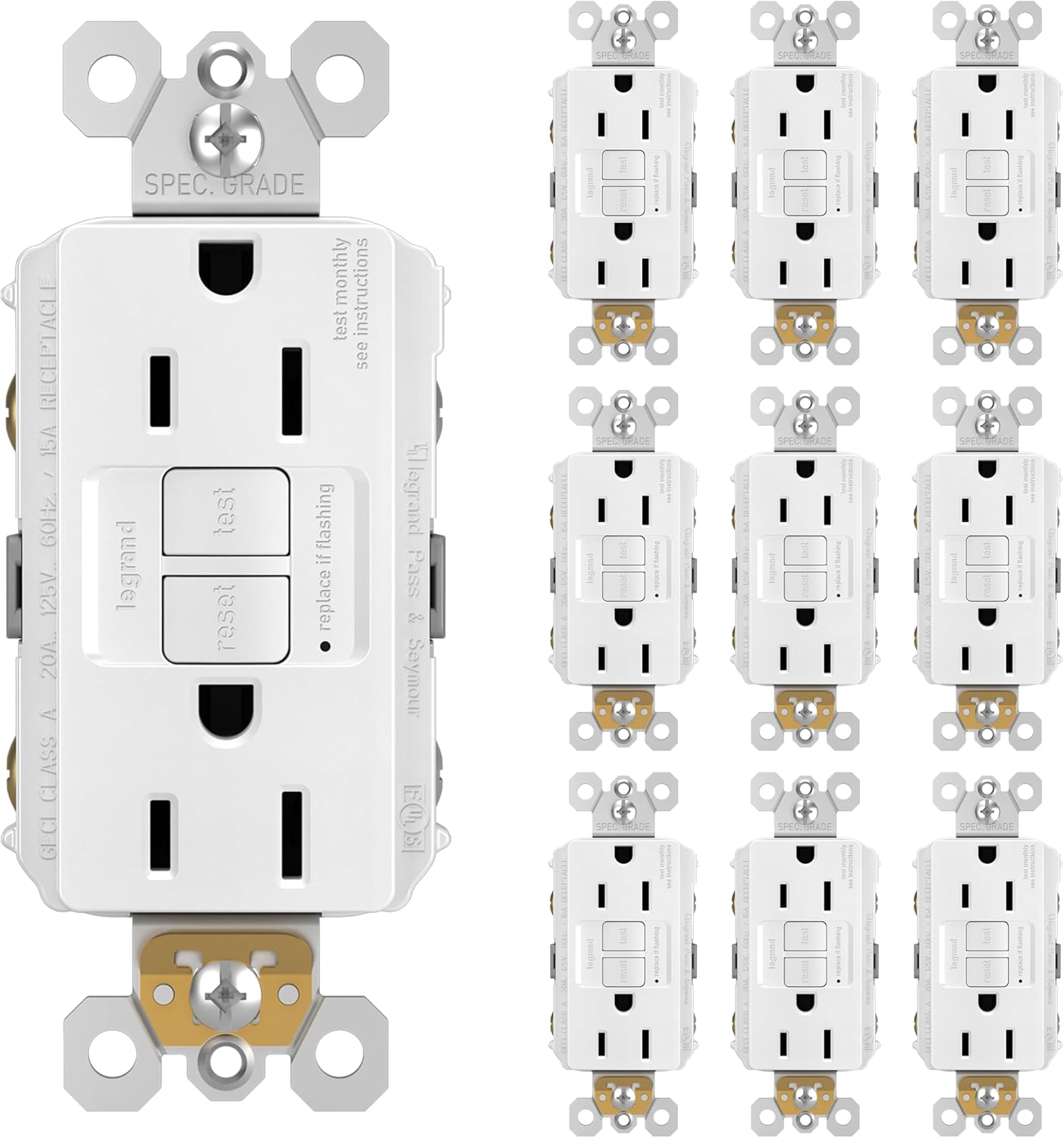 Legrand Radiant 15 Amp 125-Volt Tamper Resistant Selft-Test GFCI Duplex Outlet, White