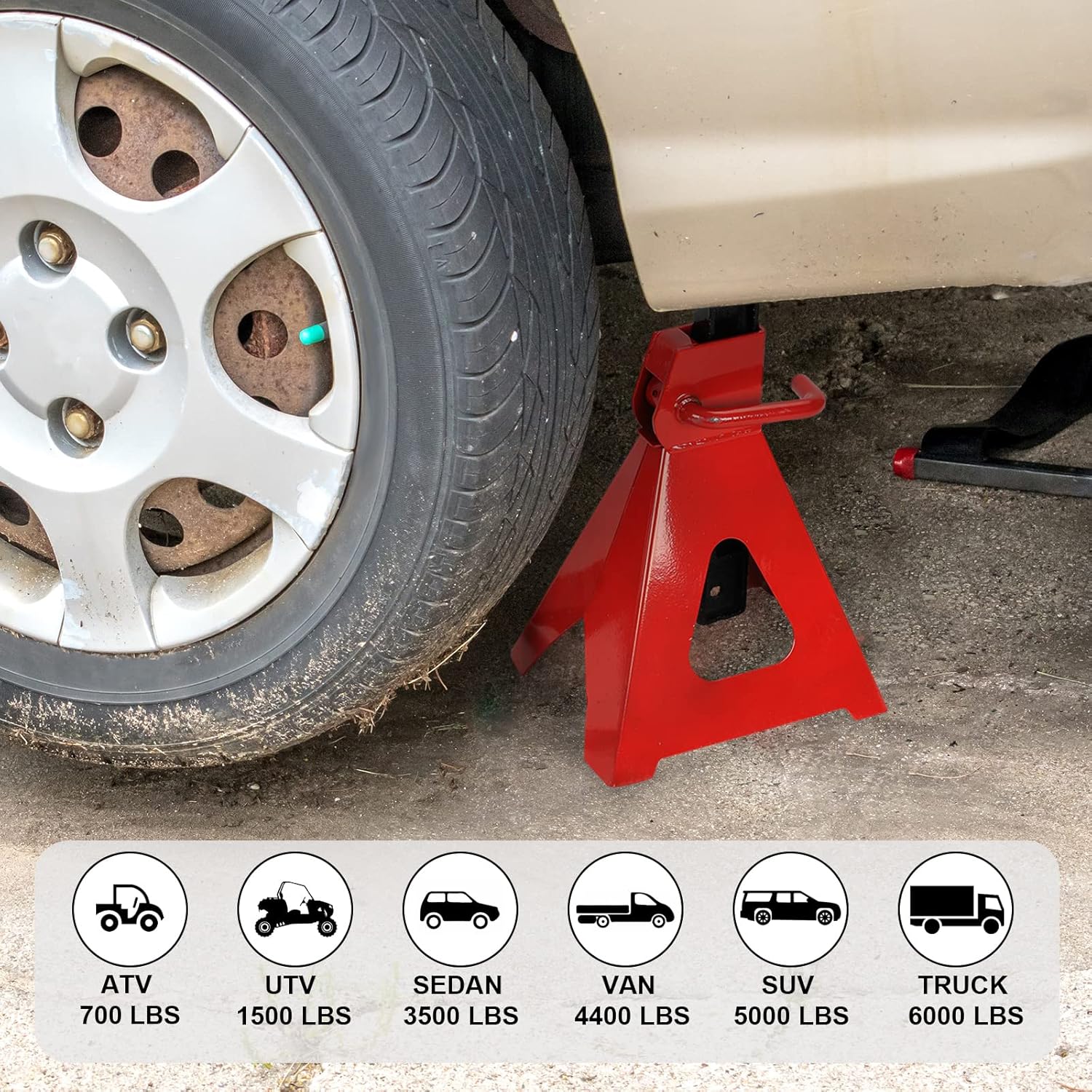 6 Ton Car Jack Stands 12000 Lbs Capacity Steel Car Lifting Stand Adjustable Jack Stand for ATV's UTV's SUV MPV Truck RV Red 1 Pair