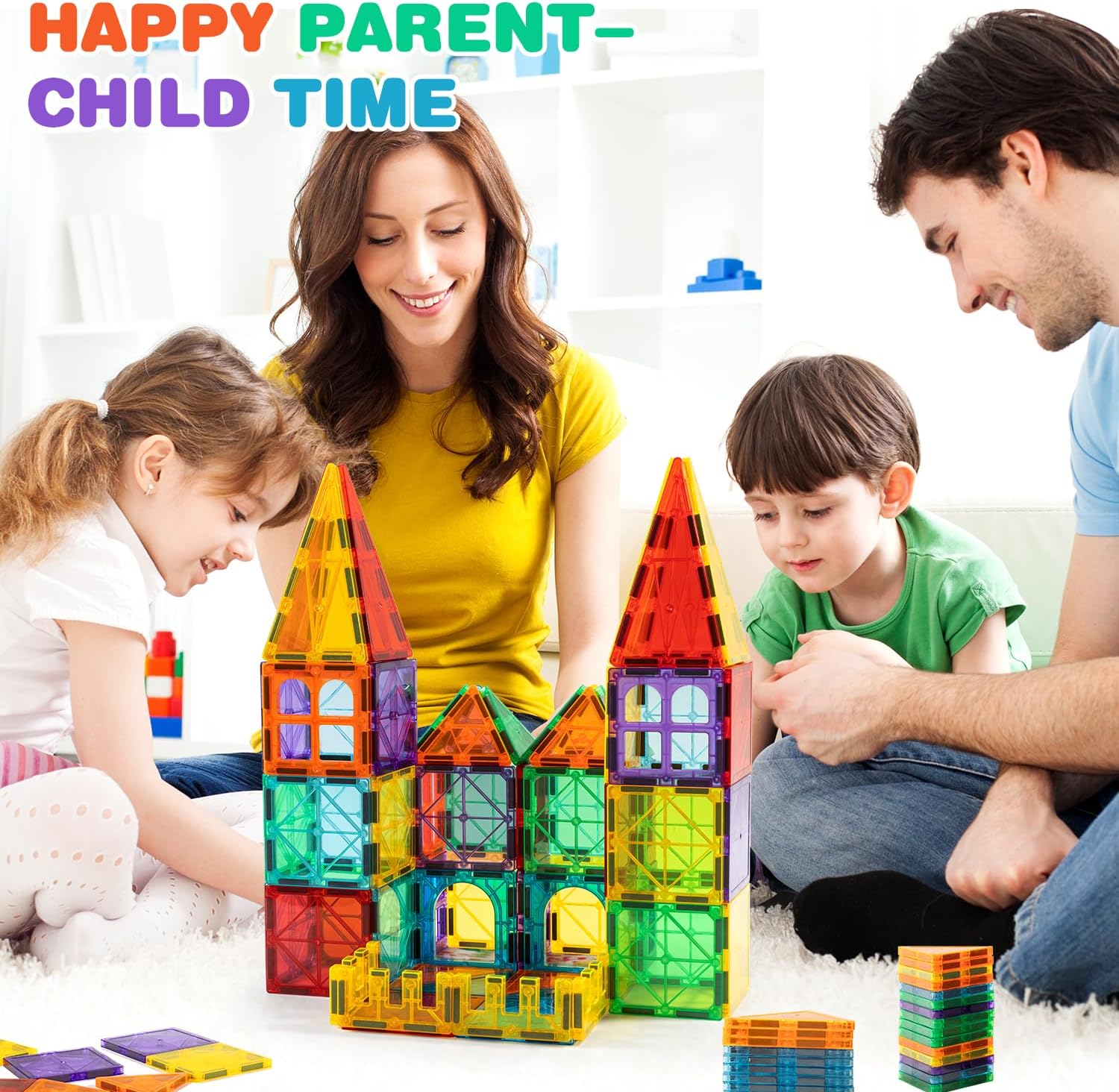 Magnetic Tiles, 135PCS Magnetic Building Blocks with 2 Cars, Large Magnet Building Set,STEM Sensory Educational Toys Gift for Toddlers Kids Boys Girls.