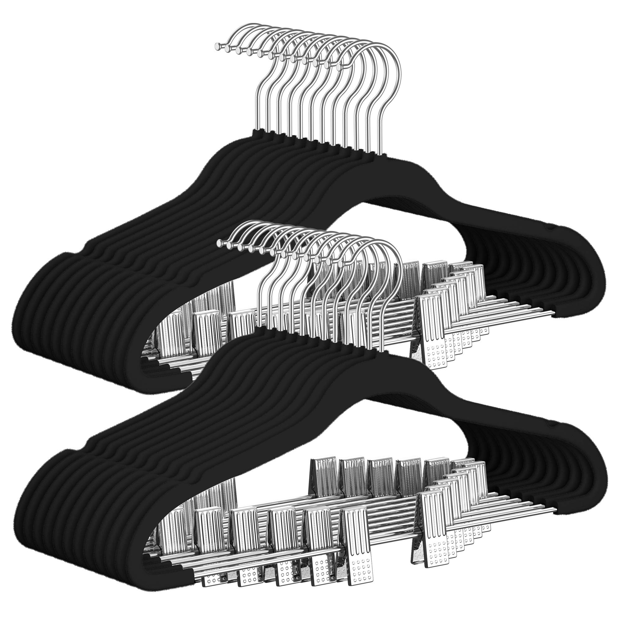 TIMMY Paquete de 30 Perchas para Pantalones, Perchas de Terciopelo de 16.7 Pulgadas de Largo con Clips Ajustables, Resistentes, Antideslizantes, ahorran Espacio, Ganchos giratorios de 360°, Colgador