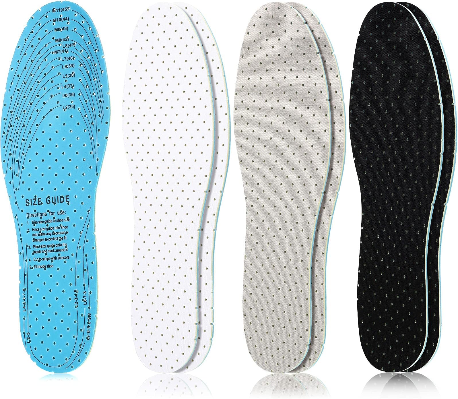 3 Pairs Breathable Shoe Insoles Inserts Ultra-Soft Cushioning Walking Comfort Insoles Double-Layer Latex Foam Perforated Insoles Replacement Insoles for Men 7-11 Woman 2-8 (White, Black, Grey)