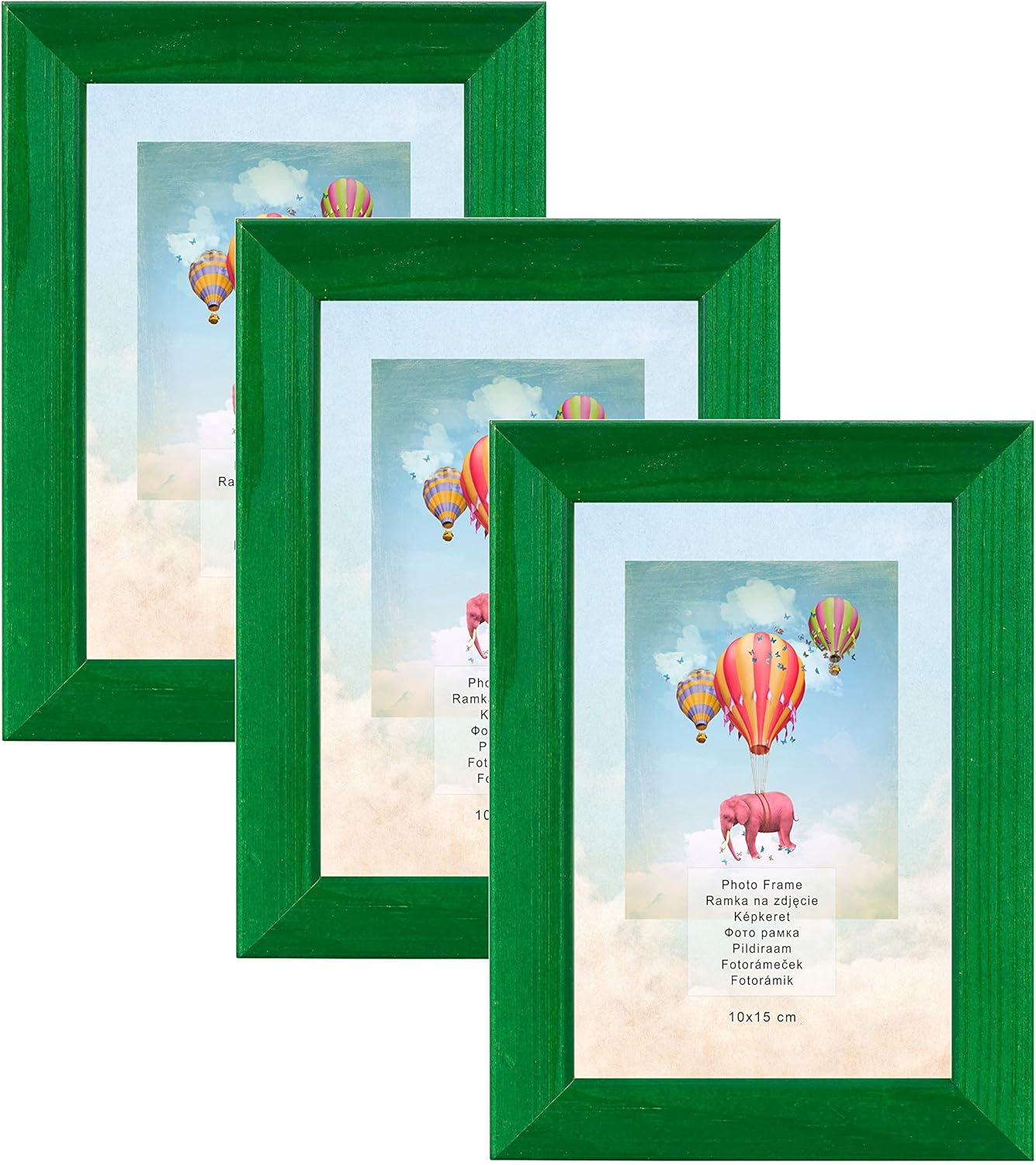 Set of 3 4x6 Photo Frames, Green Wooden Picture Frame, Acrylic Glass, for Hanging/Standing