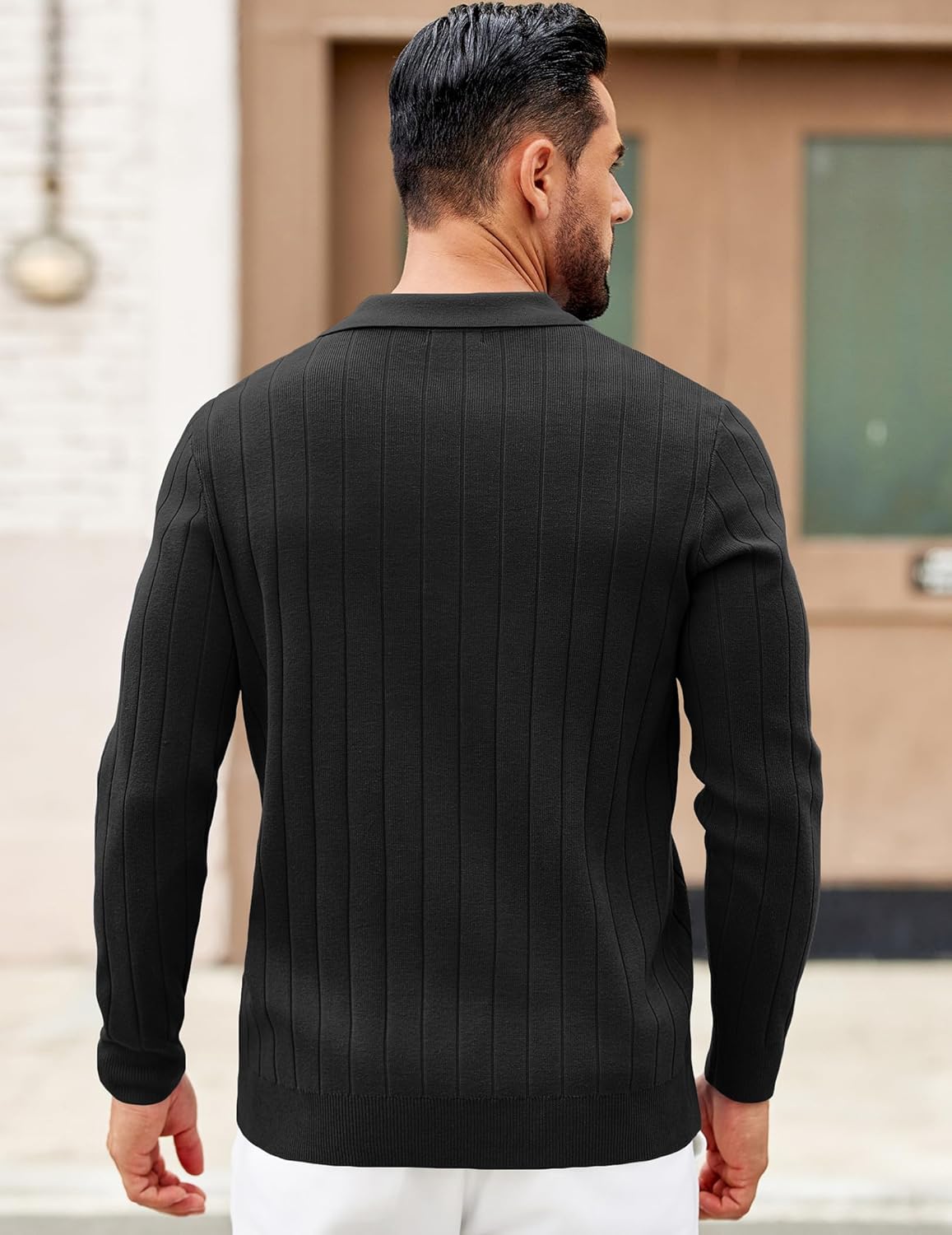 COOFANDY Mens Sweaters Polos Long Sleeve V Neck Knit Polo Lightweight Casual Pullover Sweater - Image 5