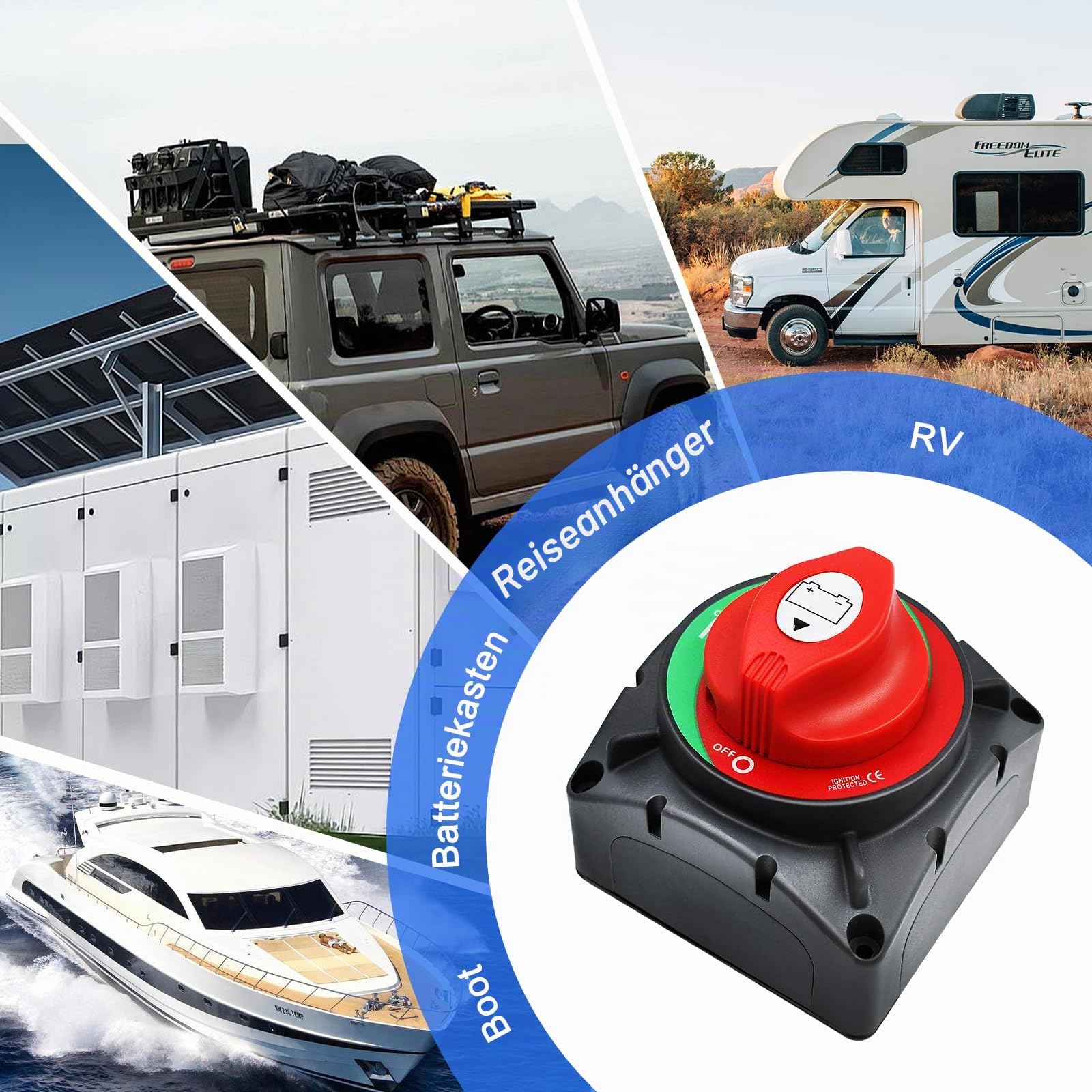 Batterie Trennschalter 12-48V, 600A Batterietrennschalter, IP68 Wasserdicht für Boot Motorrad Yacht Auto KFZ Bus RV UTV-Fahrzeug(ON/OFF High Current)