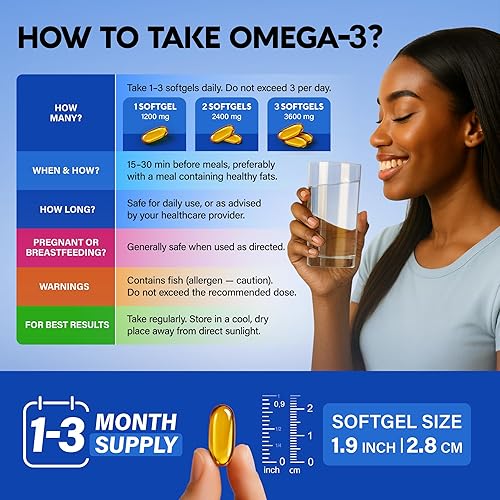 Miniatura 6 de Aceite de pescado Omega 3 3600 mg – Suplemento Omega 3 | EPA y DHA – Sin metales pesados – Soporte para corazón, cerebro y articulaciones – Aceite