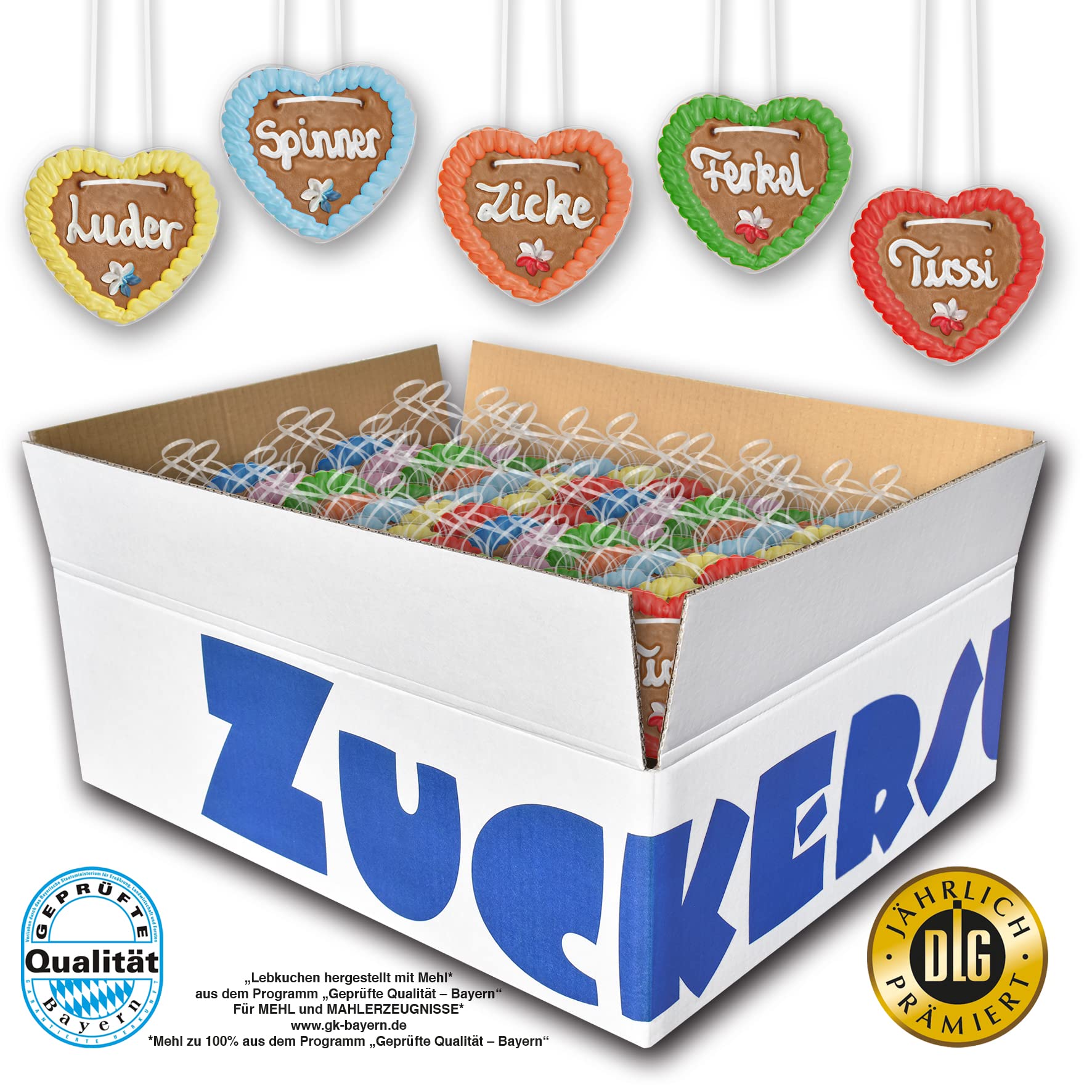 30 corazones de pan de jengibre "Frech", 10 cm de alto, 40 g de peso. Corazones originales de Oktoberfest de Múnich. Corazones de pan de jengibre barato comprar | Pastelería Zuckersucht (30 unidades)