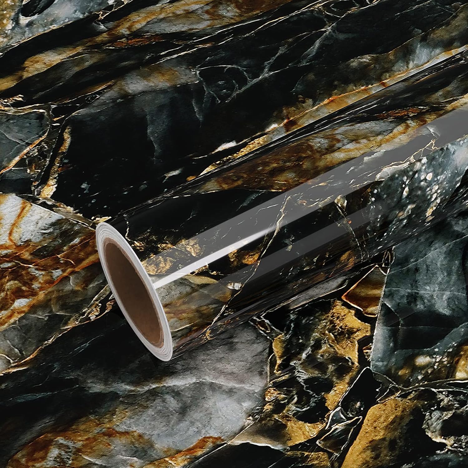 VEELIKE 32''x118'' Glossy Slate Gold Marble Contact Paper for Countertops Waterproof Marble Wallpaper Peel and Stick Countertops for Kitchen Self Adhesive Laminate Countertop Sheet for Bathroom Desk