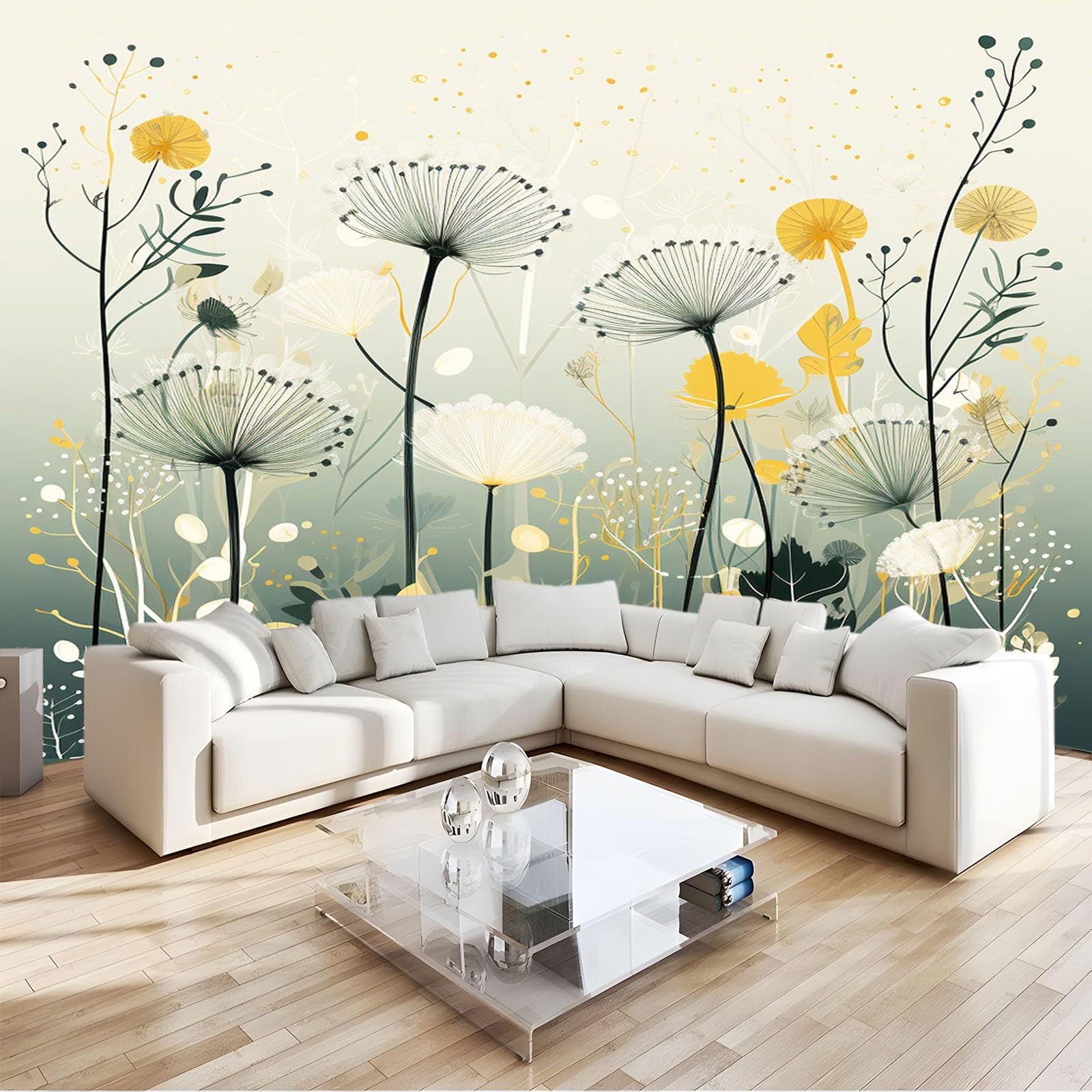 Papier Peint Intissé Gris Papillons 416x254 Cm Pissenlits Moderne