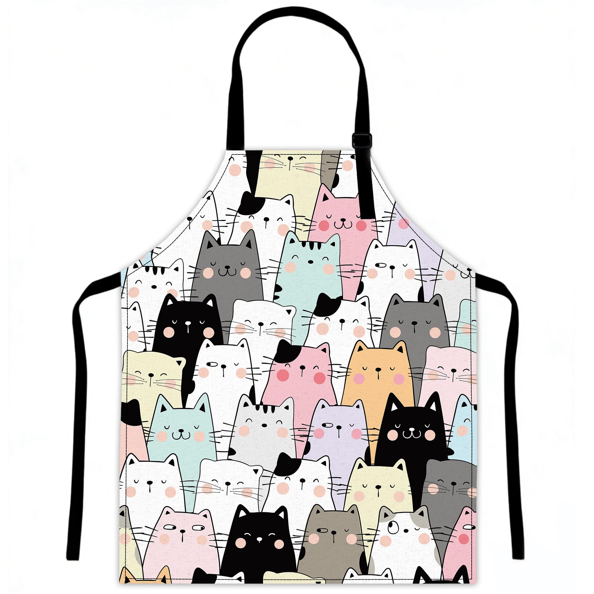 LQEBUY Kitchen Aprons Adjustable Cute Cartoon Cat Cooking Apron Bib for Women Men Chef Cooking Baking Gardening