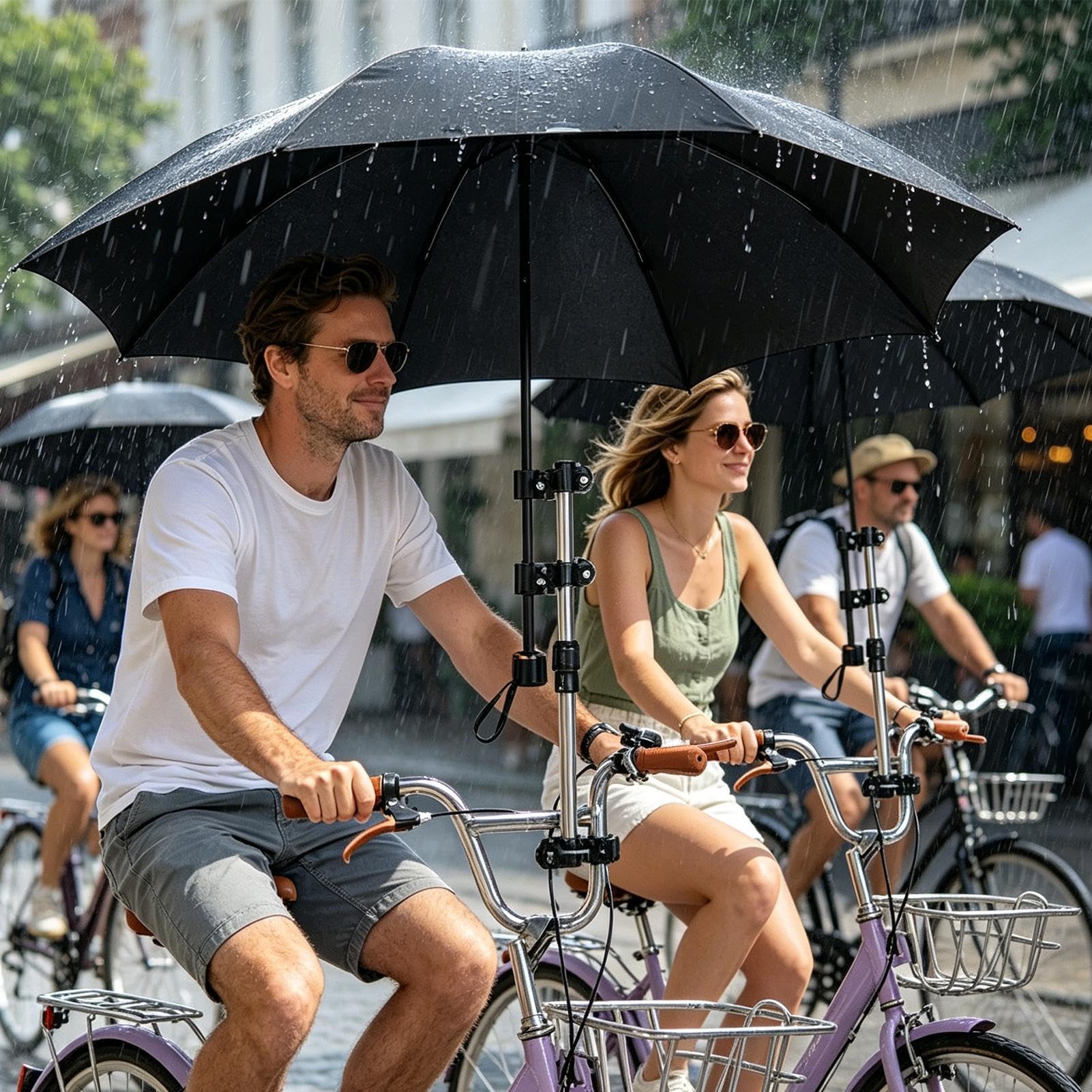 Supporto per ombrello, portatile, in acciaio inox, morsetto a doppio strato per golf, bici, carrello, spiaggia, campeggio, attività all'aperto e pendolari quotidiani