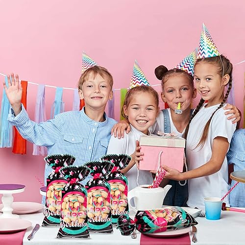 Miniatura 6 de 100 bolsas de celofán para fiestas musicales, color negro, rosa, azul, feliz cumpleaños, bolsas de plástico para dulces, bolsas de regalo con 100