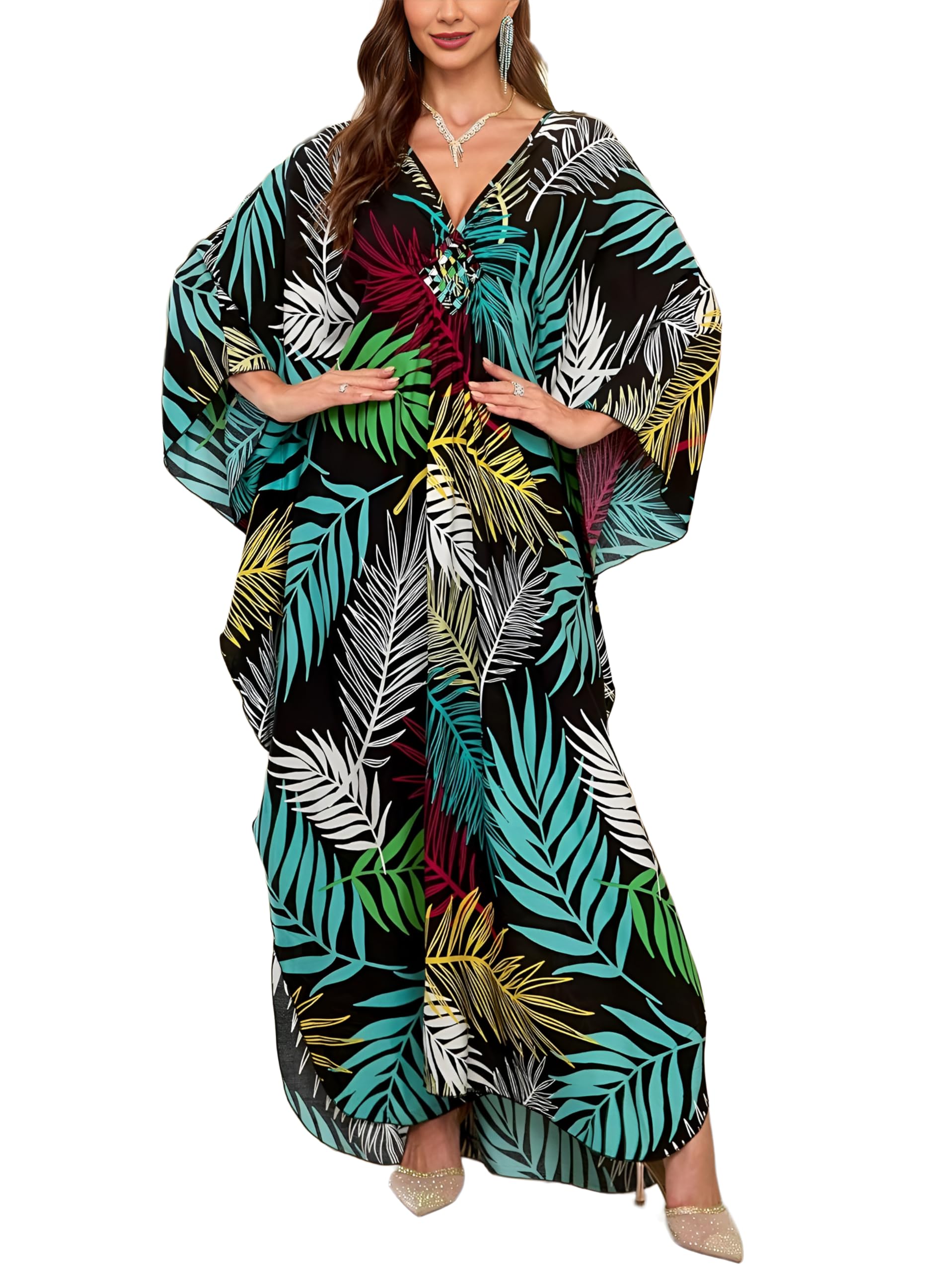 KEYLORTING Plus Size Kaftan Dress Women, African Moo Moo Print Caftan, Batwing Dress, Beach Cover Up for Party and Loungewear