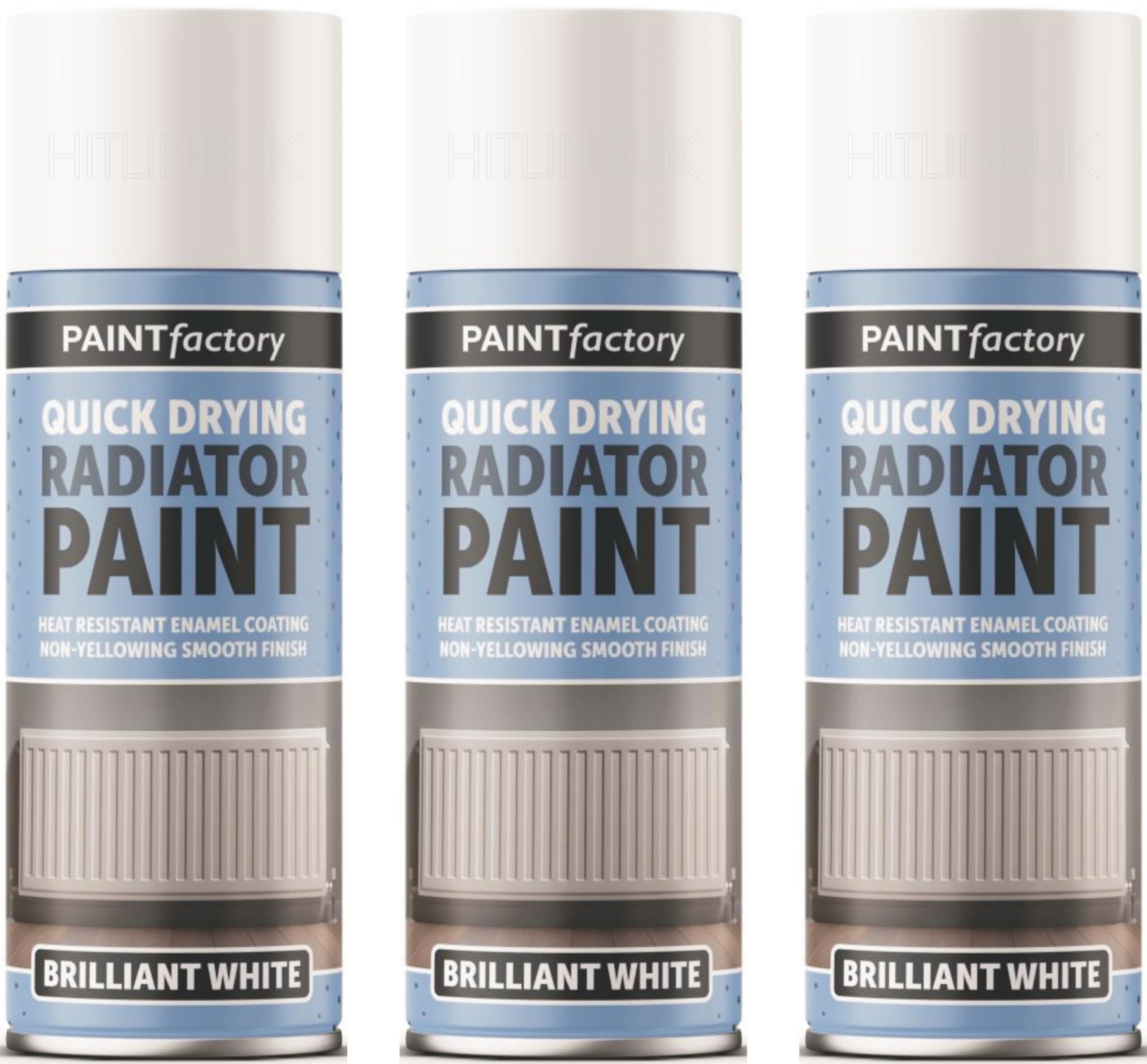 Hitlineuk White 3 X 400Ml Radiator Paint - Quick Drying, Heat Resistant Enamel Coating Aerosol