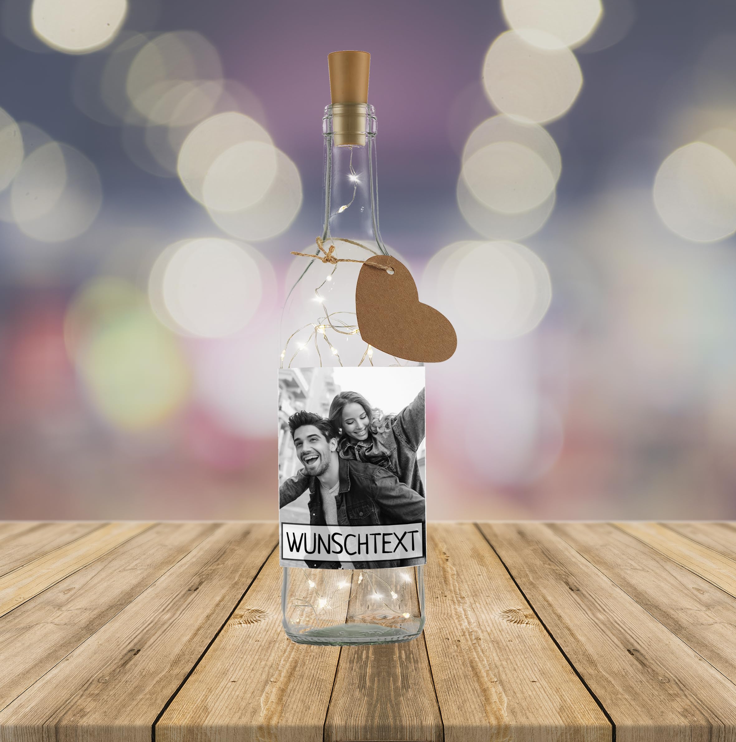 LIEBTASTISCH - Flaschenlicht mit Foto - bedrucken lassen - Personalisiertes Geschenk - selbst gestalten - individuell