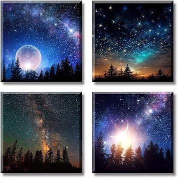 DJSYLIFE Galaxy Wall Decor for Boys Room Canvas Wall Art Colorful Nebula Starry Cosmic Painting Astronomy Poster Modern living room Bedroom Aurora Nature Landscape 12" W 12" H4