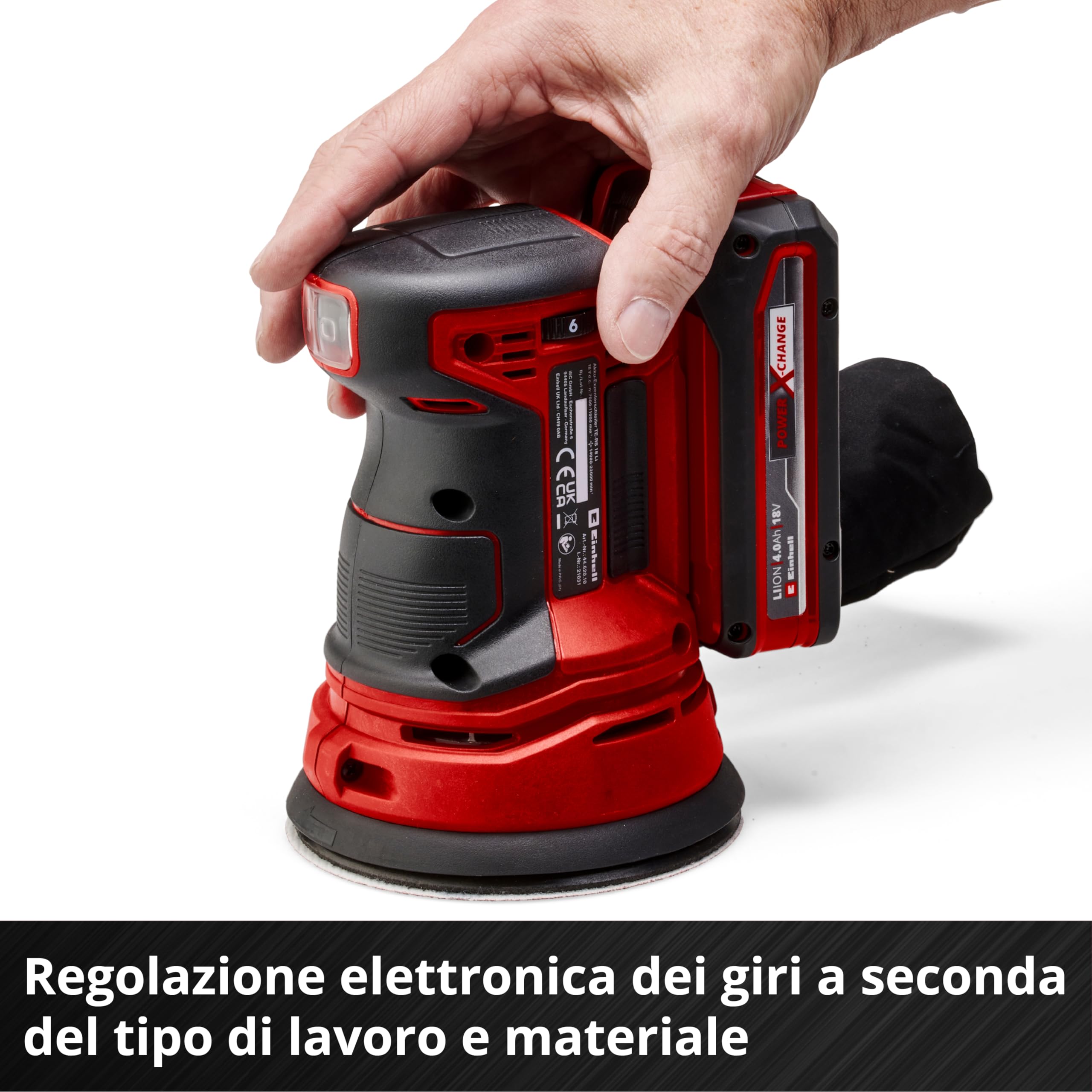 Einhell TE-RS 18 Li-Solo Levigatrice roto orbitale a batteria Power X-Change (18V, oscillazioni al min. 14.000 - 22.000, diam. Platorello 125 mm, senza batteria e caricabatteria)