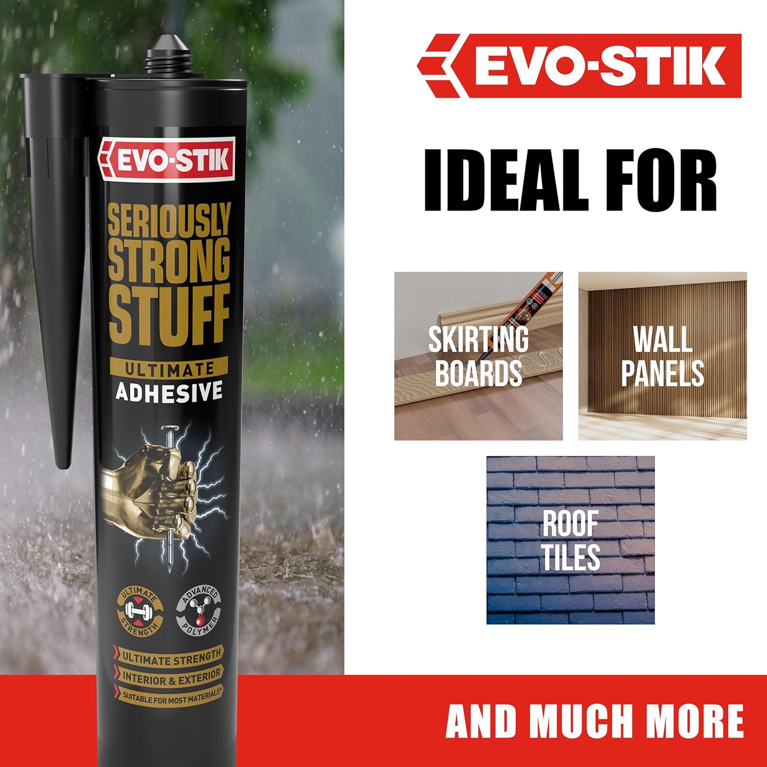 EVO-STIK Seriously Strong Stuff Ultimate Adhesive, Holds up to 150 Tonnes, Waterproof, Colour: White, Size: 290ml