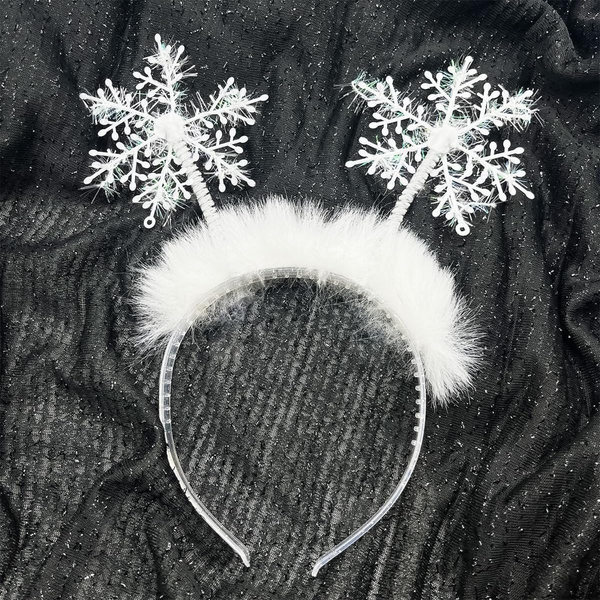 Mangoit White Snowflakes Headband Christmas Hair Band Glitter Hair Hoop Headdress for Women Girls Cosplay Hair Accessories Christmas Party Favor