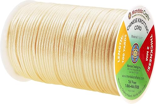 Miniatura 2 de Mandala Crafts Cordón de satén de nailon de 0.079 pulgadas (0.079 in), cuerda de color champán, cuerda de nailon para anudar chinos, 100 yardas,