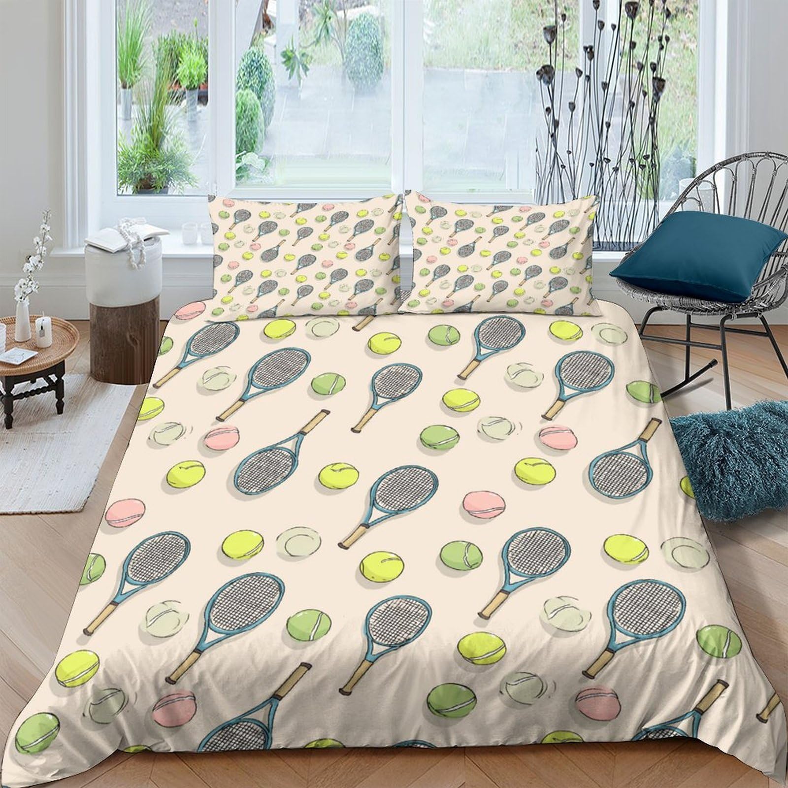 Ctjqhvkz Style-6 3D Printed Tennis Racket Fitted Sheet Microfiber Soft Breathable Tennis Ball Mattress Cover For Bedroom Dorm Mattress Protection Decor Single（135X200cm）