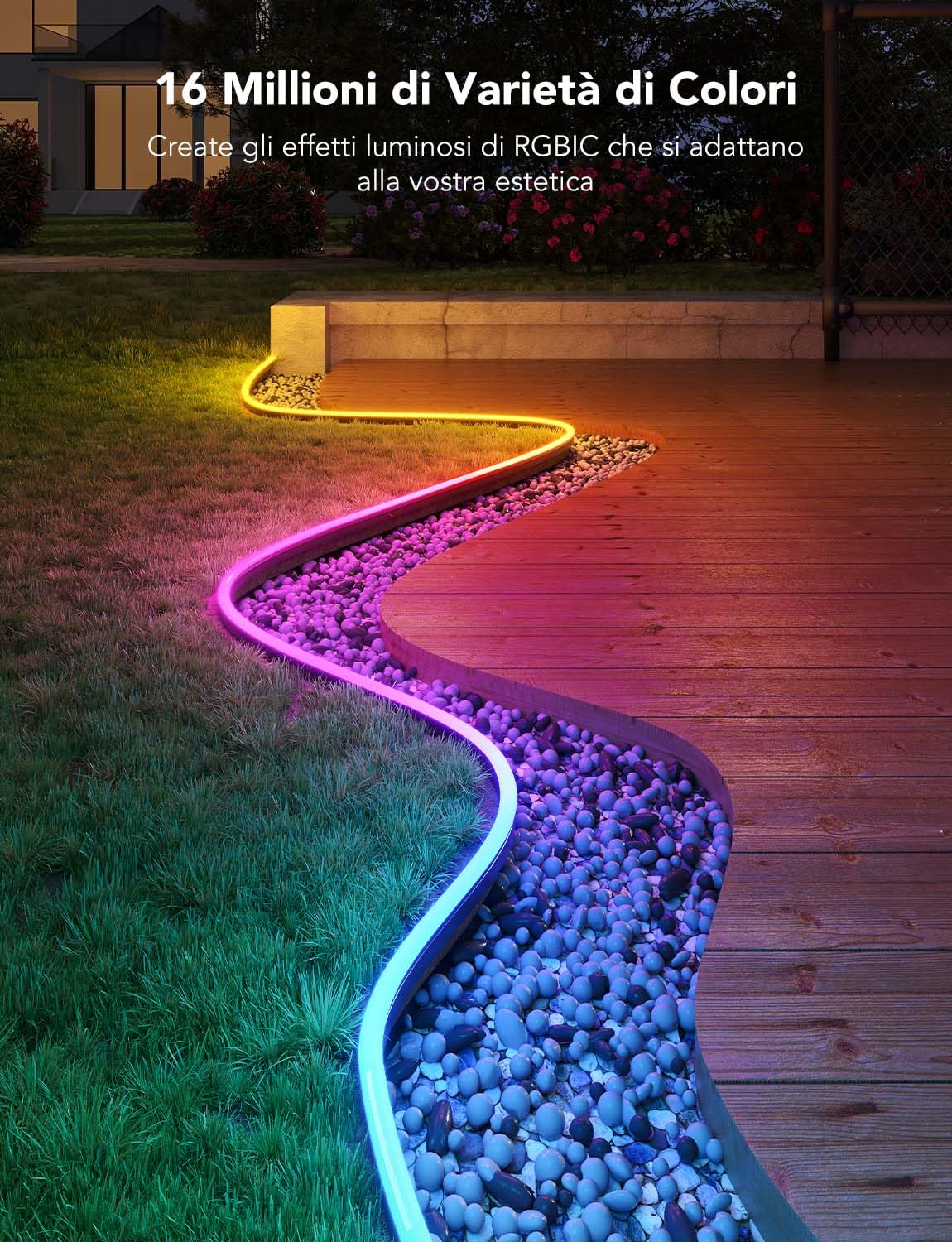 Govee Striscia Luminosa LED Neon da Esterno 10M, Controllo APP&WiFi, IP67 | 16M Colori DIY, 64+ Modalità Scena, Sync Musica, Alexa&Google Assistant, Install. Facile, Giardino/Cortile/Muri/Sentiero