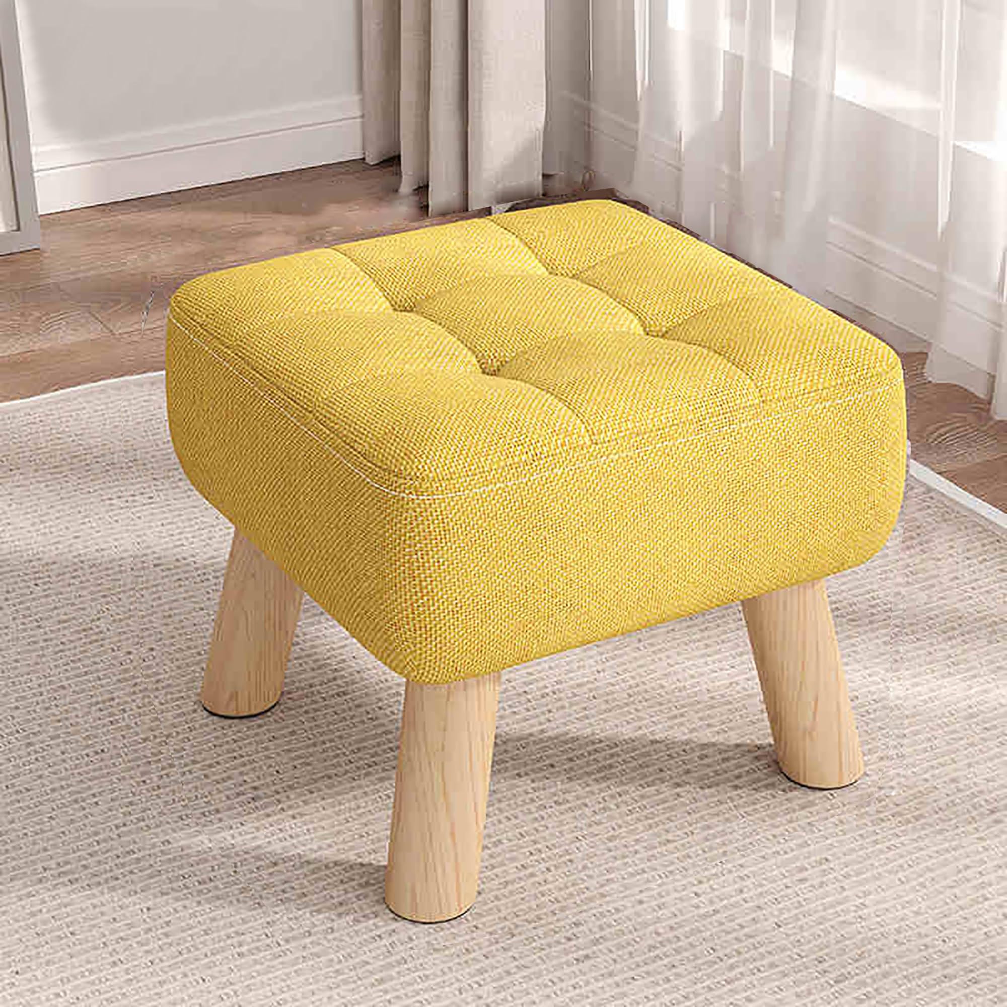 LWJSOCP Multi-Functional Ottoman with Footrest Small Padded Stool for Changing Shoes Coffee Table Makeup Vanity Leather Footrest Yellow (30x30x26cm)