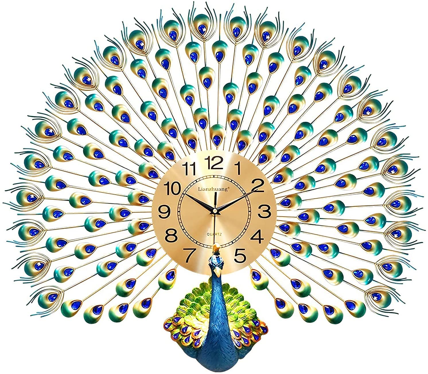 Horloge murale paon grand format, le cadeau d'emménagement idéal