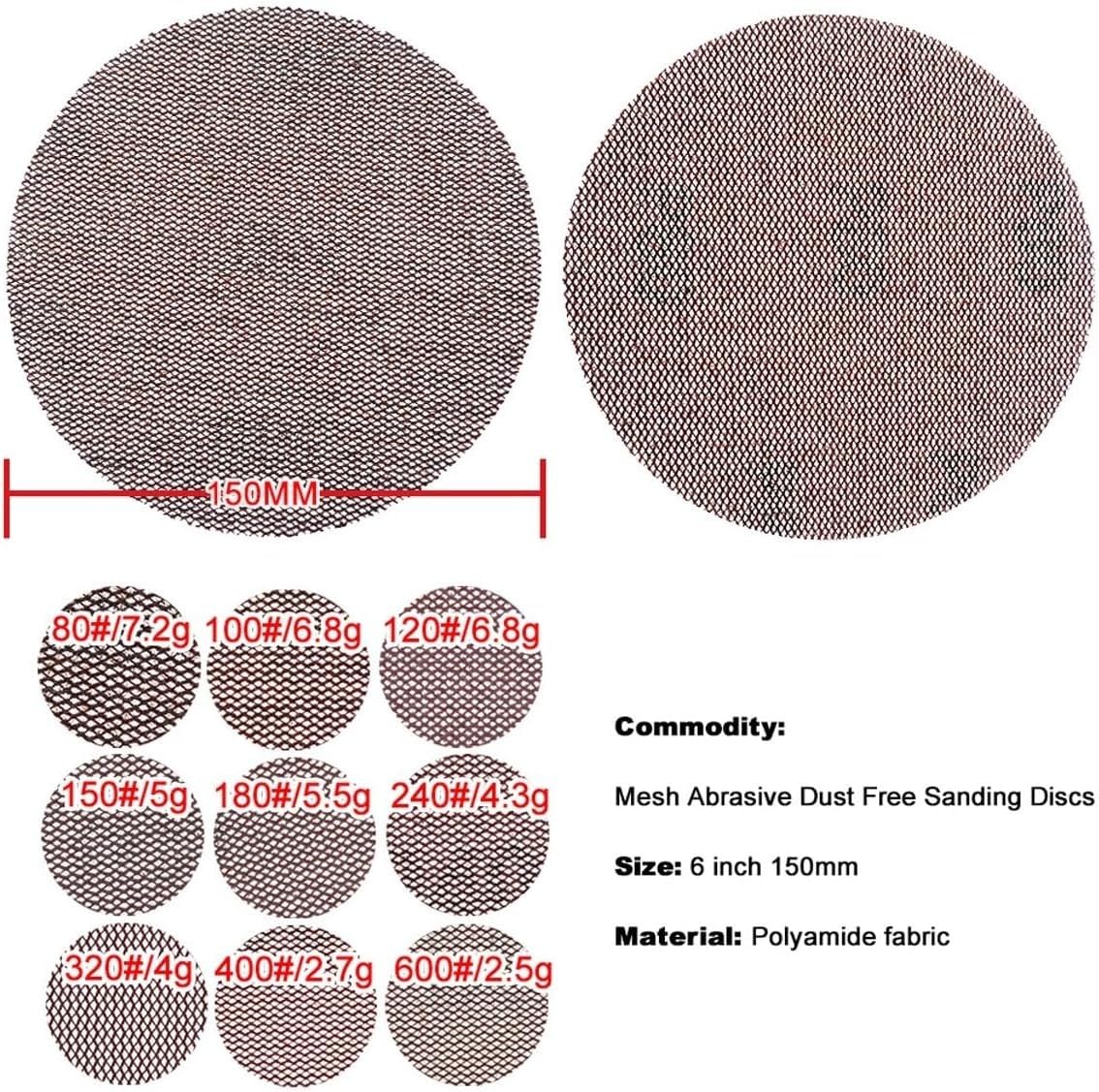 Bezpyłowe tarcze szlifierskie o średnicy 6 cali – papier ścierny z haczykiem i pętelką 150 mm, ziarnistość 80–600, 20 szt.(80grit)
