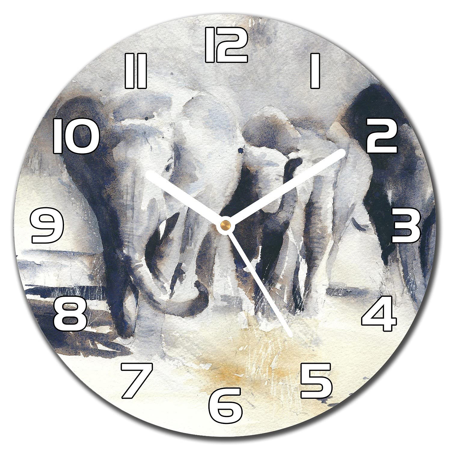 Horloge en verre murale 30 cm éléphants safari africains impression cuisine salon