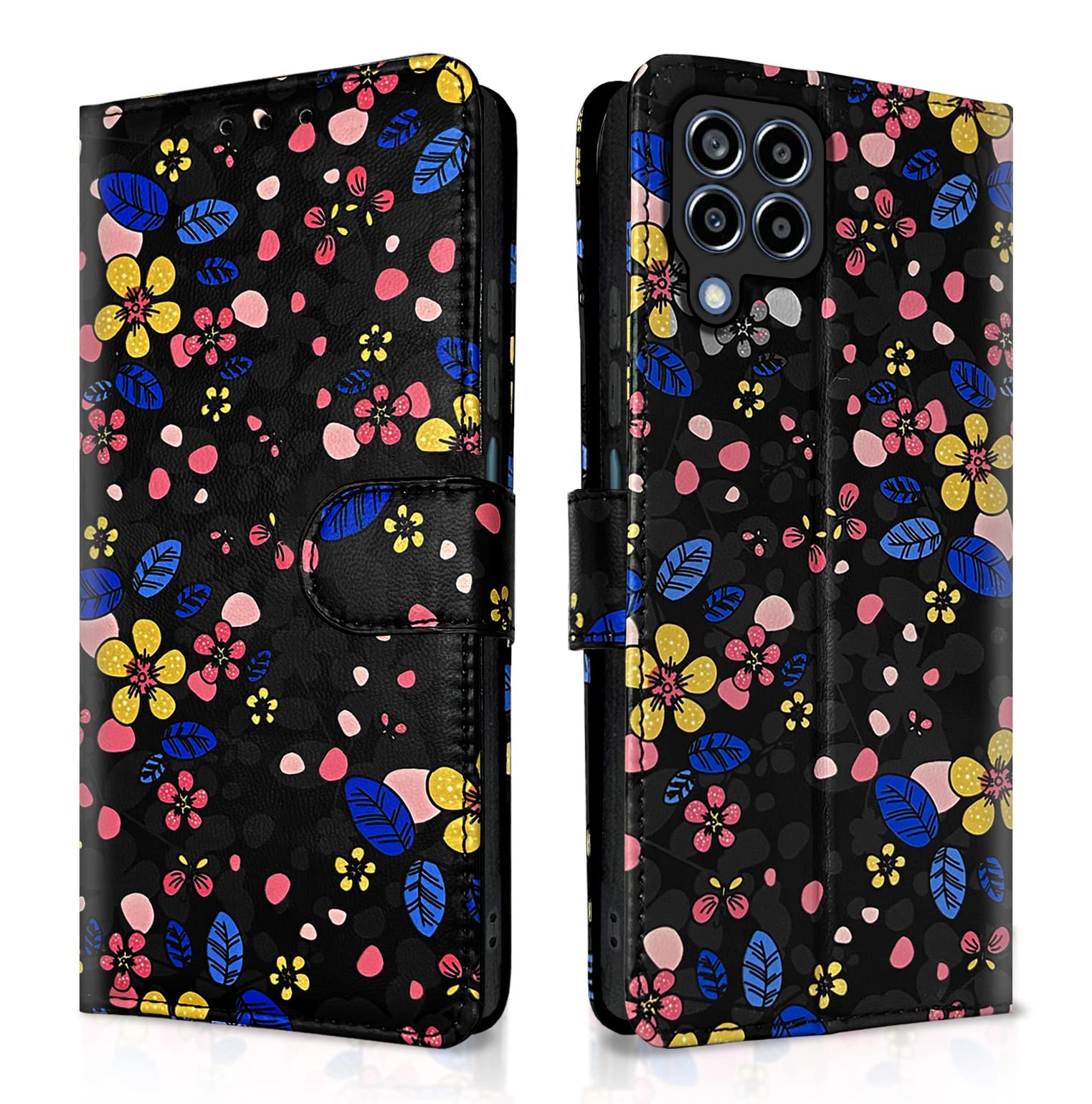 Pikkme Samsung Galaxy M33 5G Flip Cover for Girls Leather Finish | Inside TPU with Card Pockets | Wallet Stand and Shock Proof | Complete Protection Flip Case (Black Flower) (B0C2KDYF4W) Amazon Price History, Amazon Price Tracker