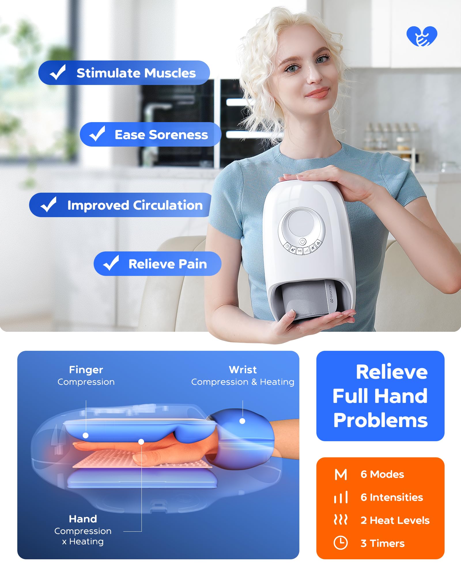 Masajeador de manos mejorado con calor y compresión, refrigeración con ventilador y masaje de muñeca para artritis y túnel carpiano, relajación para oficina y hogar, regalos para mamá y papá