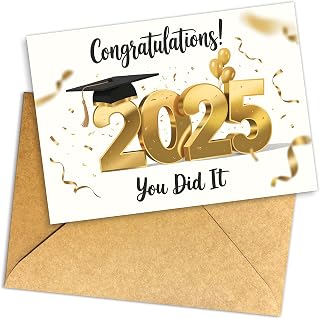 Graduation Card 2025 – Congrats You Did It Graduation Cards with Cap and Balloons, Celebration Greeting for High School or College Graduates, Students, Teens, or Family Members – 8x5.3 Inch with Envelope