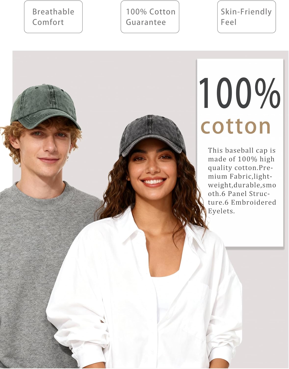 2 Pack Baseball Cap for Men Women, Washed Vintage Golf Dad Hat Adjustable Cotton Low Profile Caps - Image 6