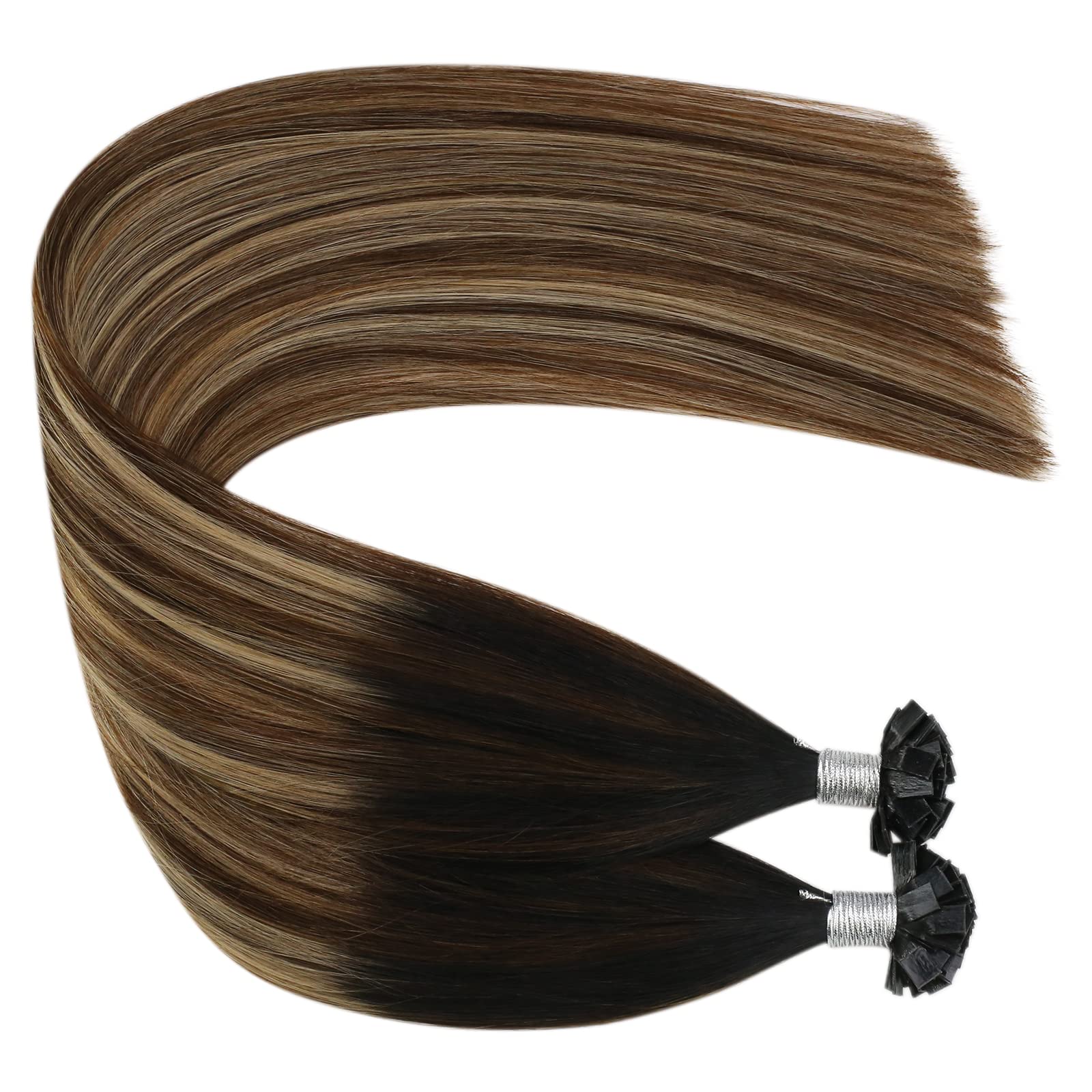 Ugeat Przedłużanie Włosów Płaska Końcówka, Włosy Ludzkie, Balayage Naturalna Czerń do Crązu, 35cm 50 sztuk 50g, Przedłużanie Włosów Keratyna Blond, Remy Naturalne Proste