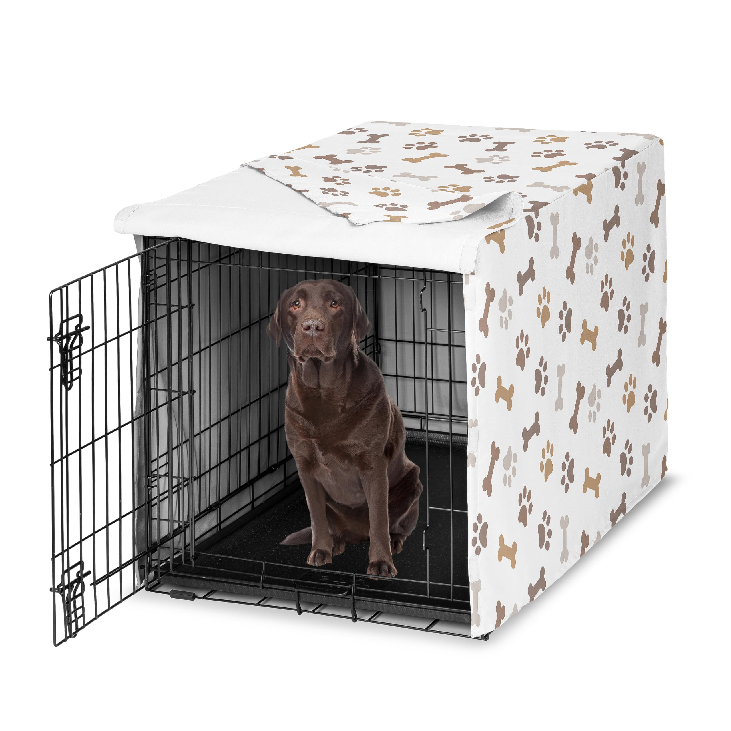 Sweet Jojo Designs 42in. Medium/Large Dog Crate Cover (Bones and Paw Prints) Pet Cage, Kennel Covers (Modern, Cartoon, Doggy, Puppy, Neutral, Paws