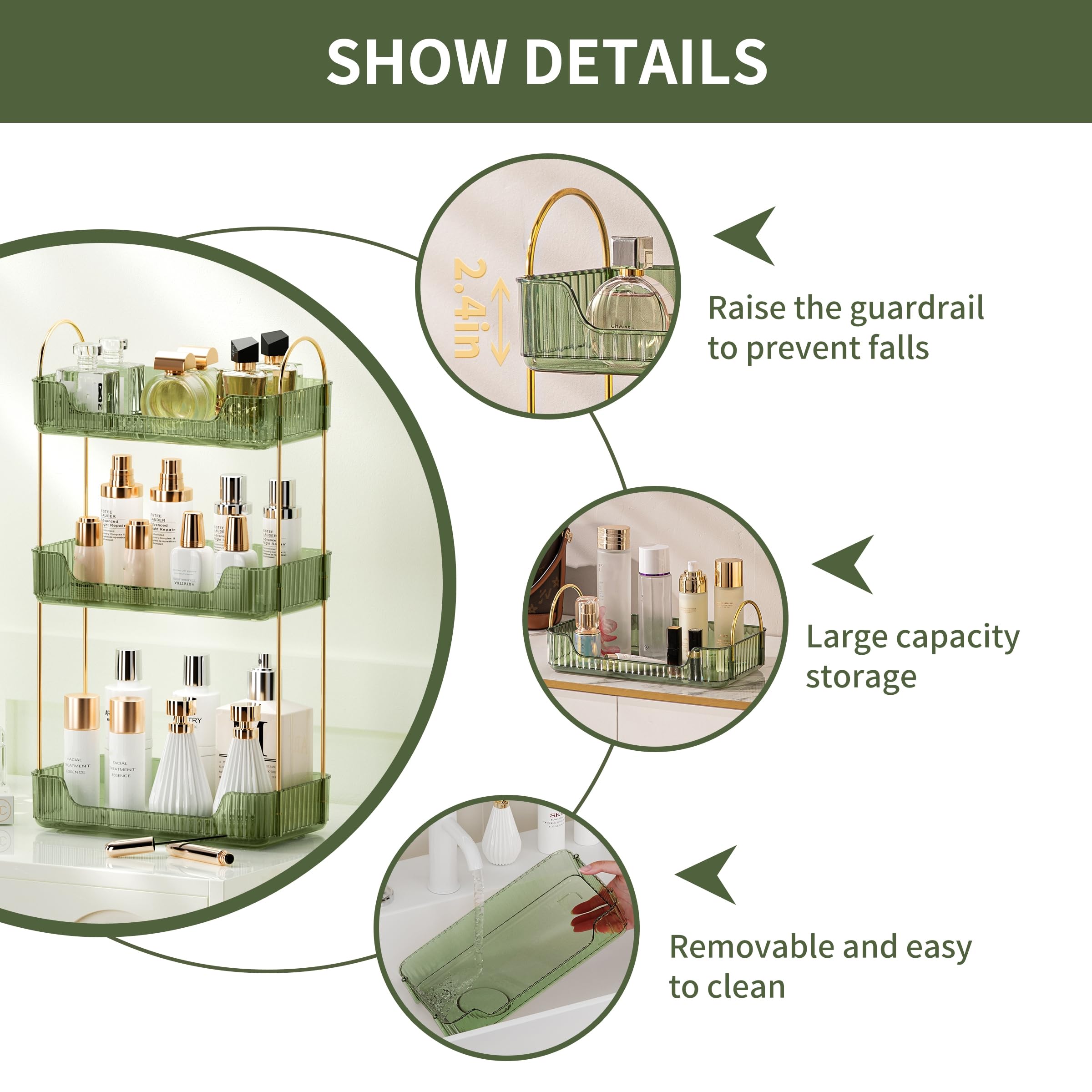 Organisateur De Maquillage 3 étages En Métal Et PET - Rangement Modulaire Pour Cosmétiques, Soins Et Parfums