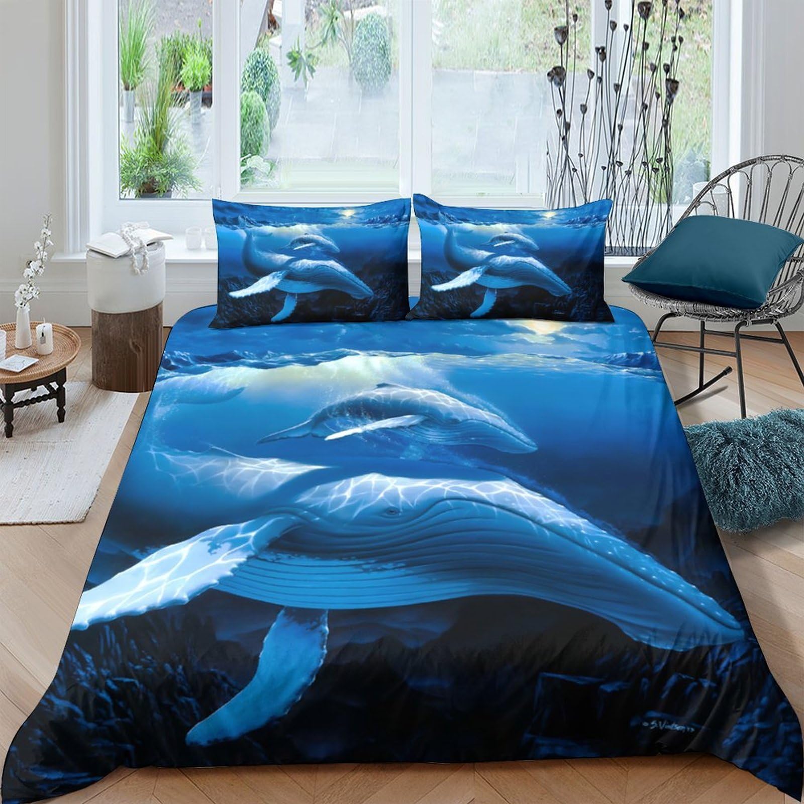 Ctjqhvkz Style-7 3D Printed Ocean Dolphin Fitted Sheet Microfiber Soft Blue Sea Wave Mattress Cover For Bedroom Home Decor Protection Single（135X200cm）