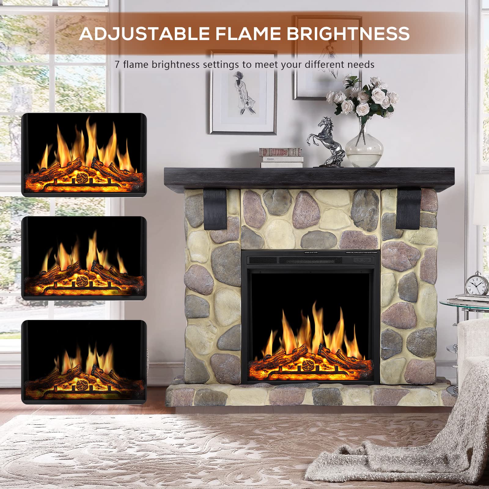 Amazon.com: R.W.FLAME Electric Fireplace Mantel Package, 48 inch  Freestanding Stone Fireplace Heater TV Stand with Remote Control, 7 Flame  Brightness Settings, 750W/1500W… : Home u0026 Kitchen