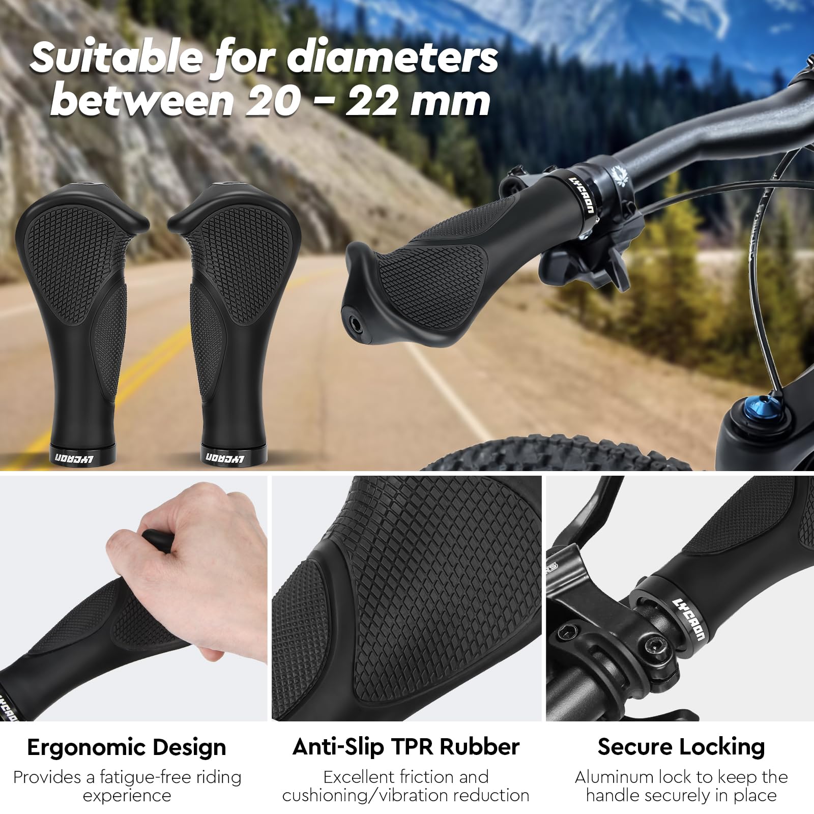 Poignées Ergonomiques Vélo Anti-dérapantes – Caoutchouc TPR, Diamètre 22,2 Mm, Pour VTT/BMX/scooter