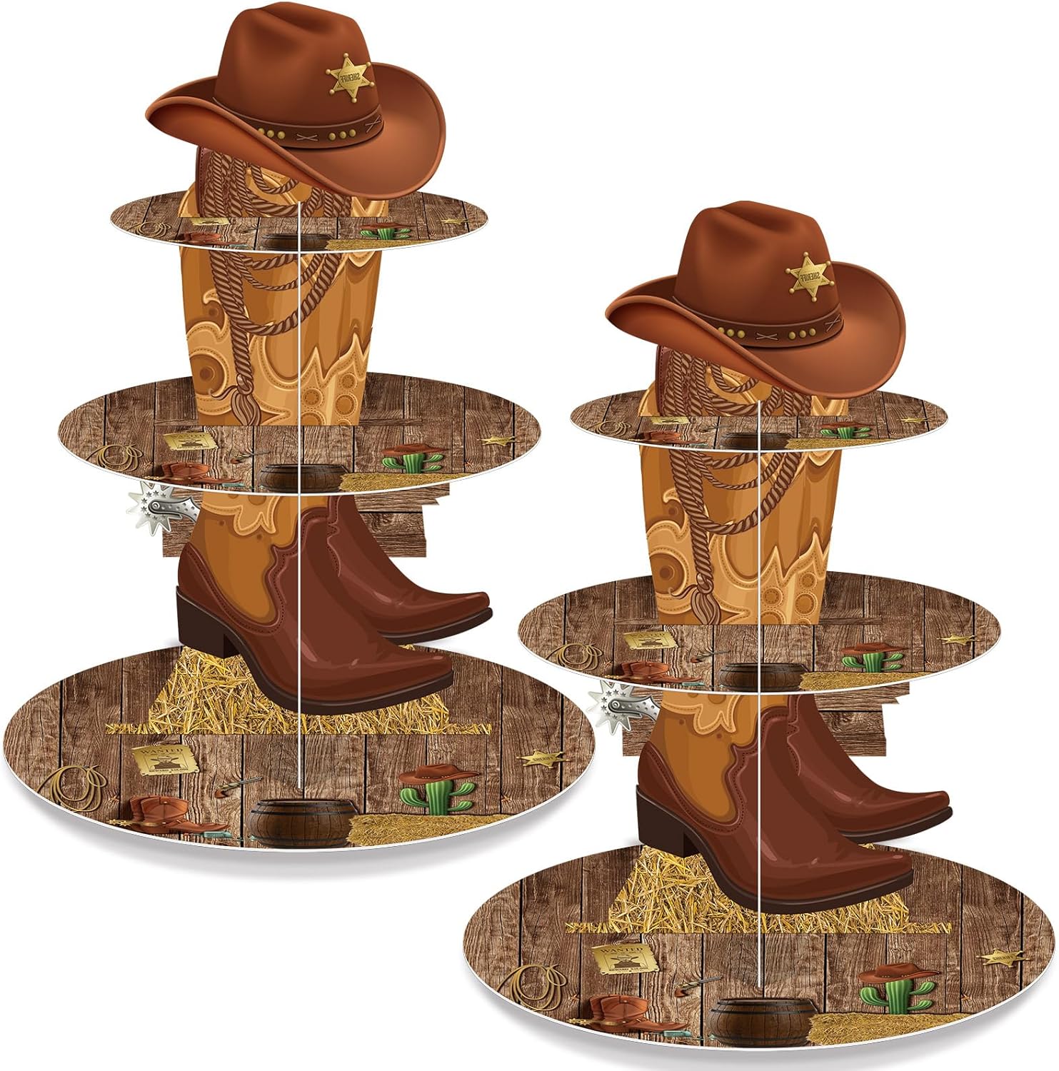 Zopeal 2 Pack Western Cowboy Cupcake Stand Party Decoration Western Birthday Cupcake Holder Cowboy Theme Cake Holder Cowboy Birthday Dessert Stand for Baby Shower Birthday Party Supplies