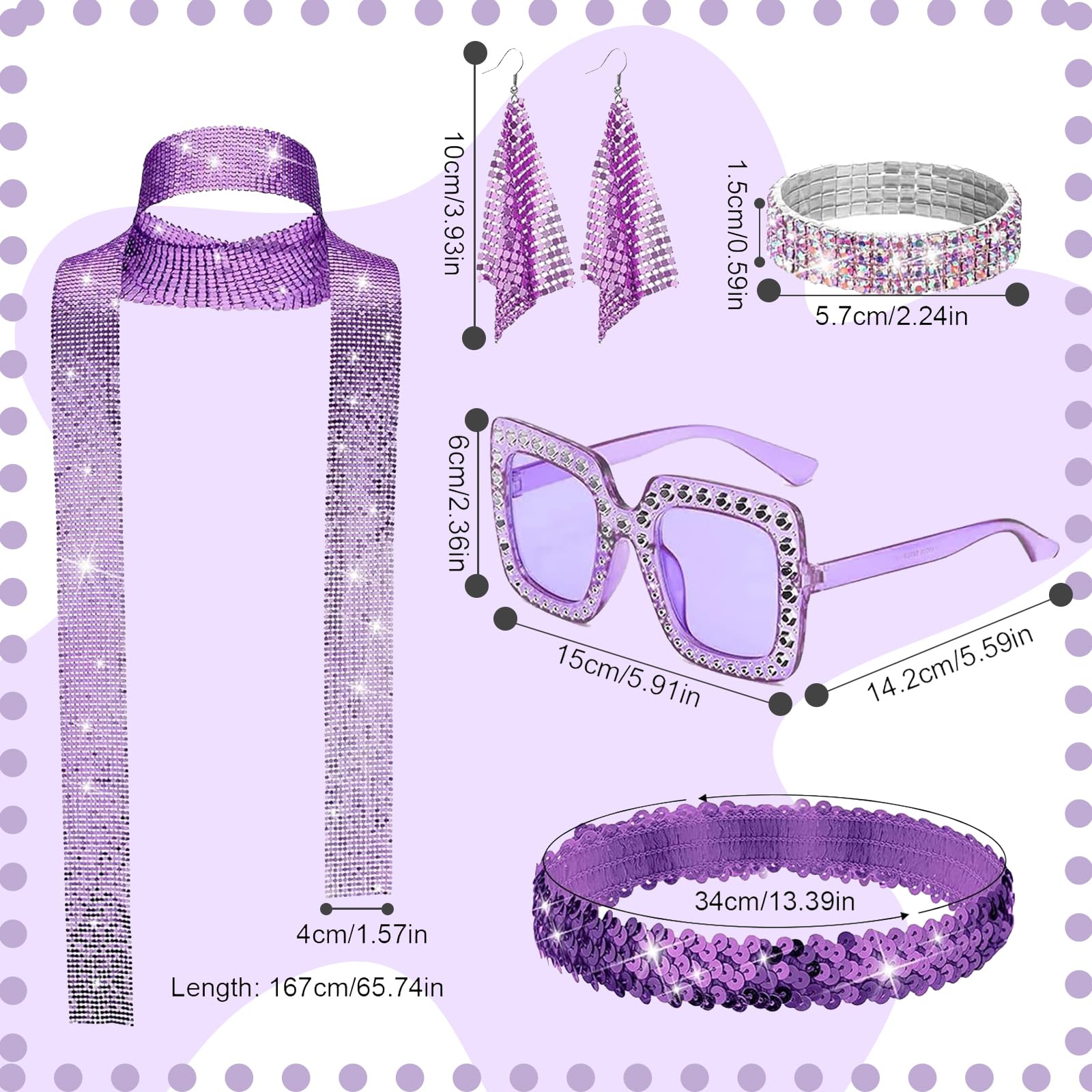 Eymobad Lot de 5 accessoires disco à paillettes - 2