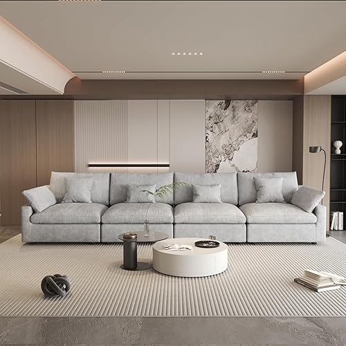 Miniatura 114 de WJShome - Sofá seccional modular en forma de nube para sala de estar, sofá de 160" con relleno de plumón en forma de U con otomano, sofás