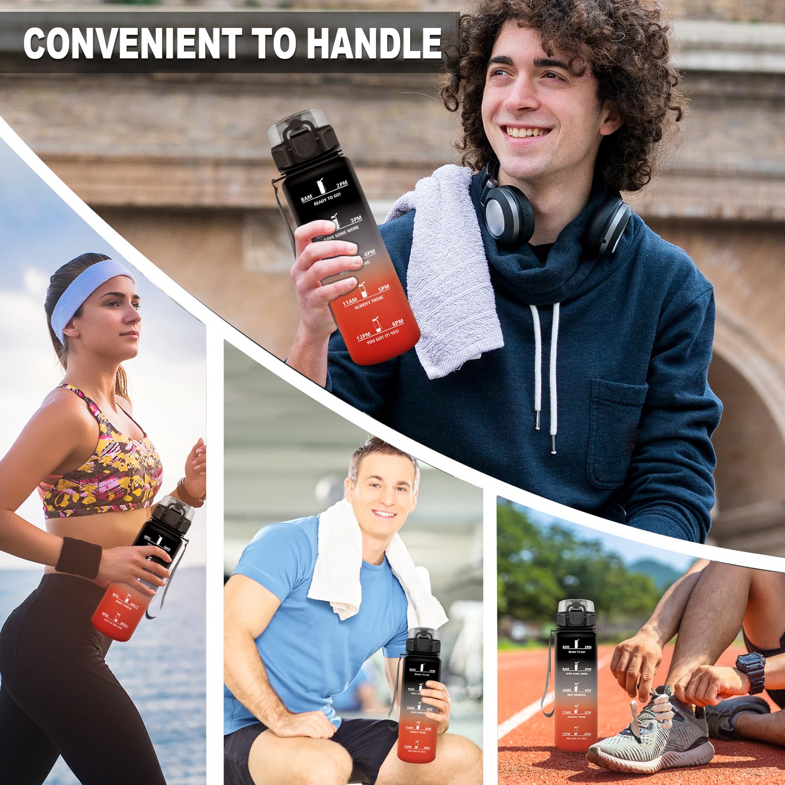 Gourde Sport 1L - Bouteille D'eau Avec Marqueur De Temps - Sans BPA