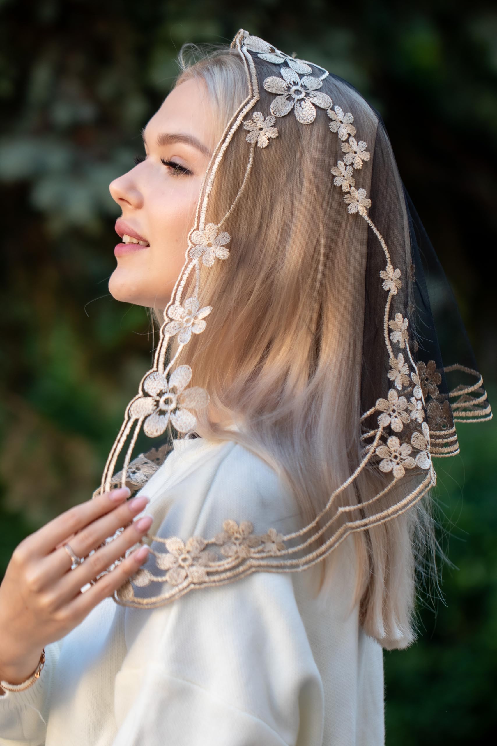 Mantilla católica misa infinita velo de encaje para iglesia capilla española misa cubierta de cabeza corta